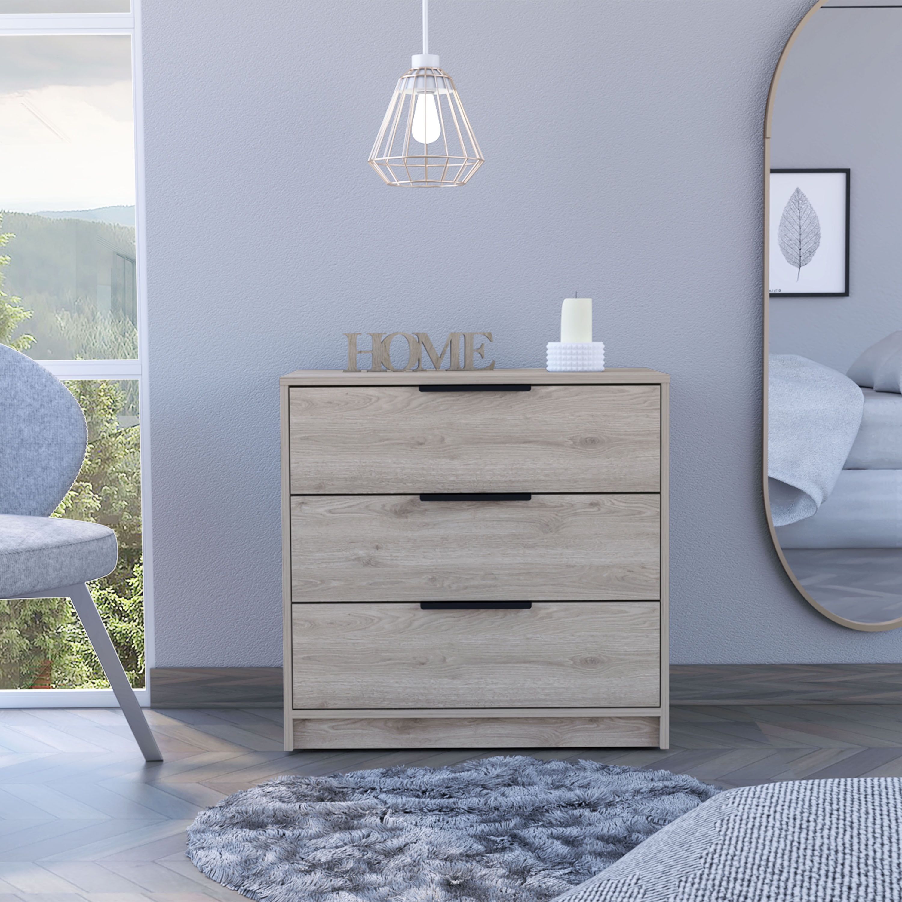 Washington Light Gray 3-Drawer Minimalist Dresser