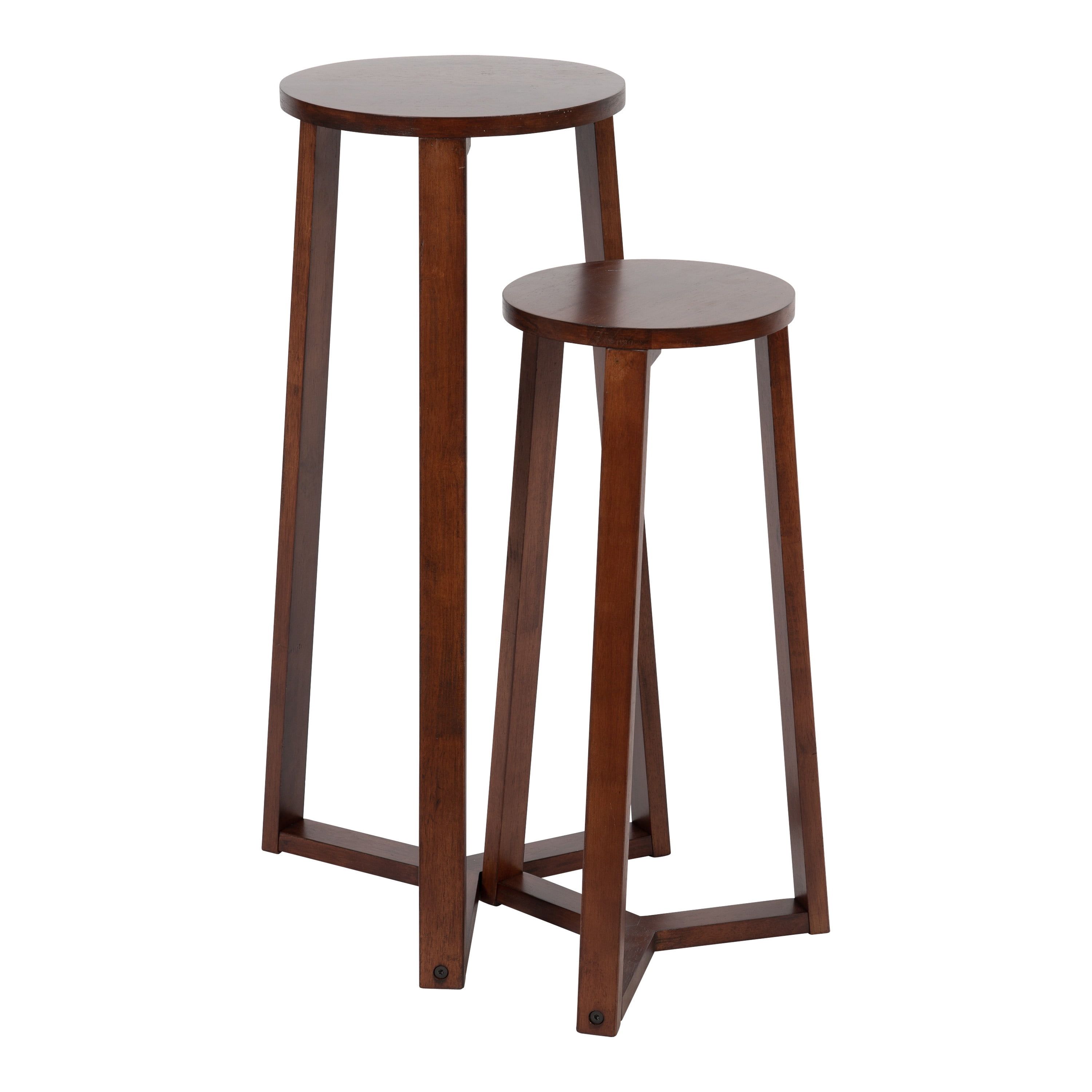 Walnut Brown Round Wood Nesting Tables, Set of 2