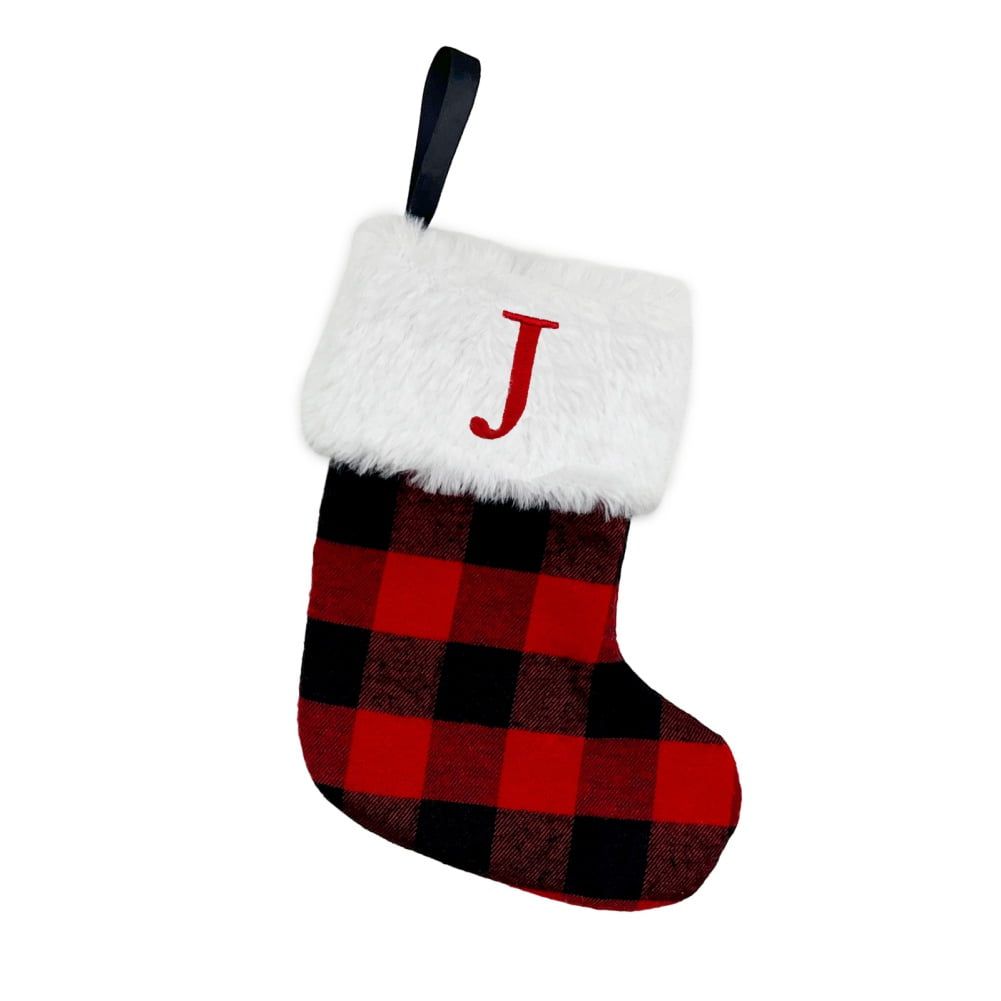 Red and Black Plaid Christmas Stocking with White Faux Fur Cuff