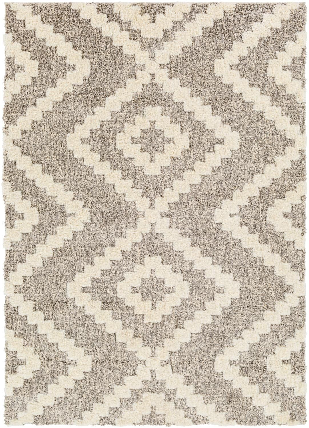 Gray and Off-White Plush Polyester 6'7" x 6'7" Area Rug