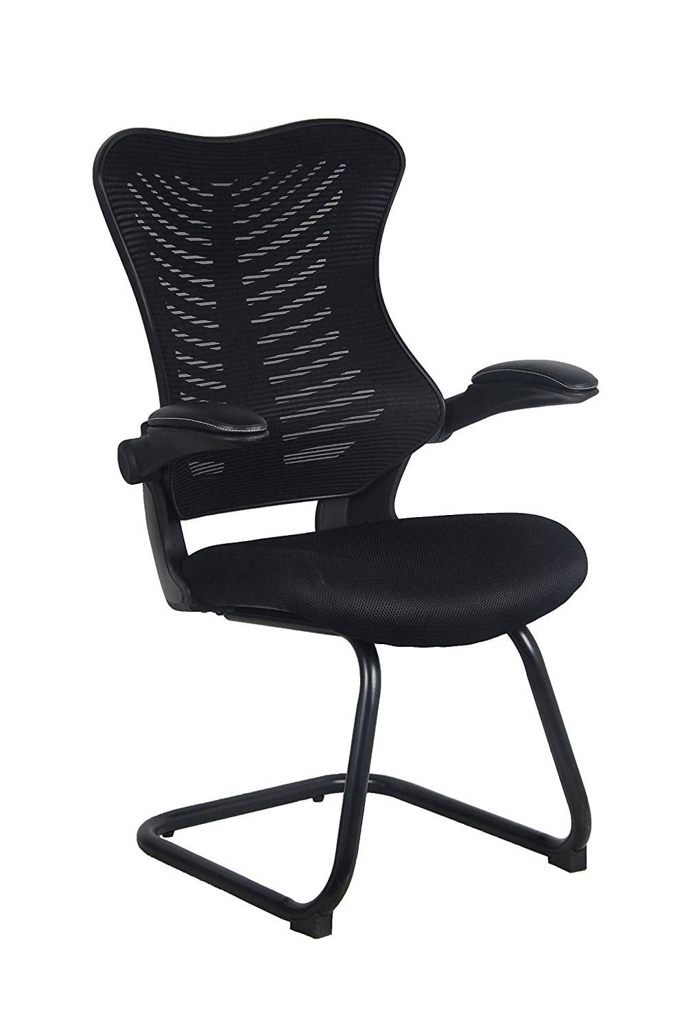 Modern Black Mesh Office Chair with Adjustable Arms and Metal Glide