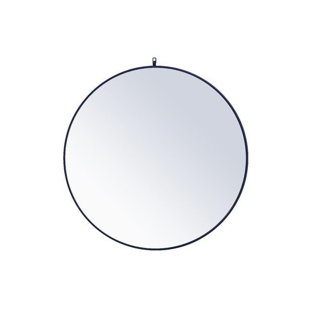 Blue Round Full Length Mirror with Wood Frame