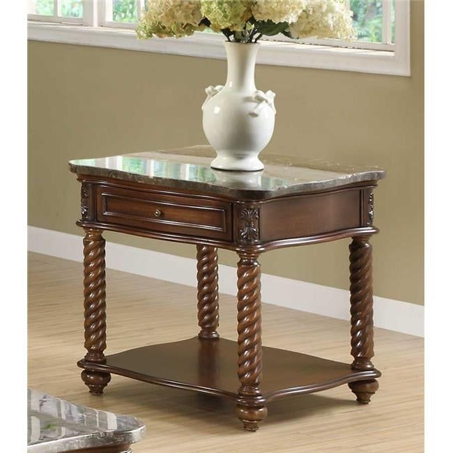 Brown Mahogany and Marble Traditional Square End Table with Storage