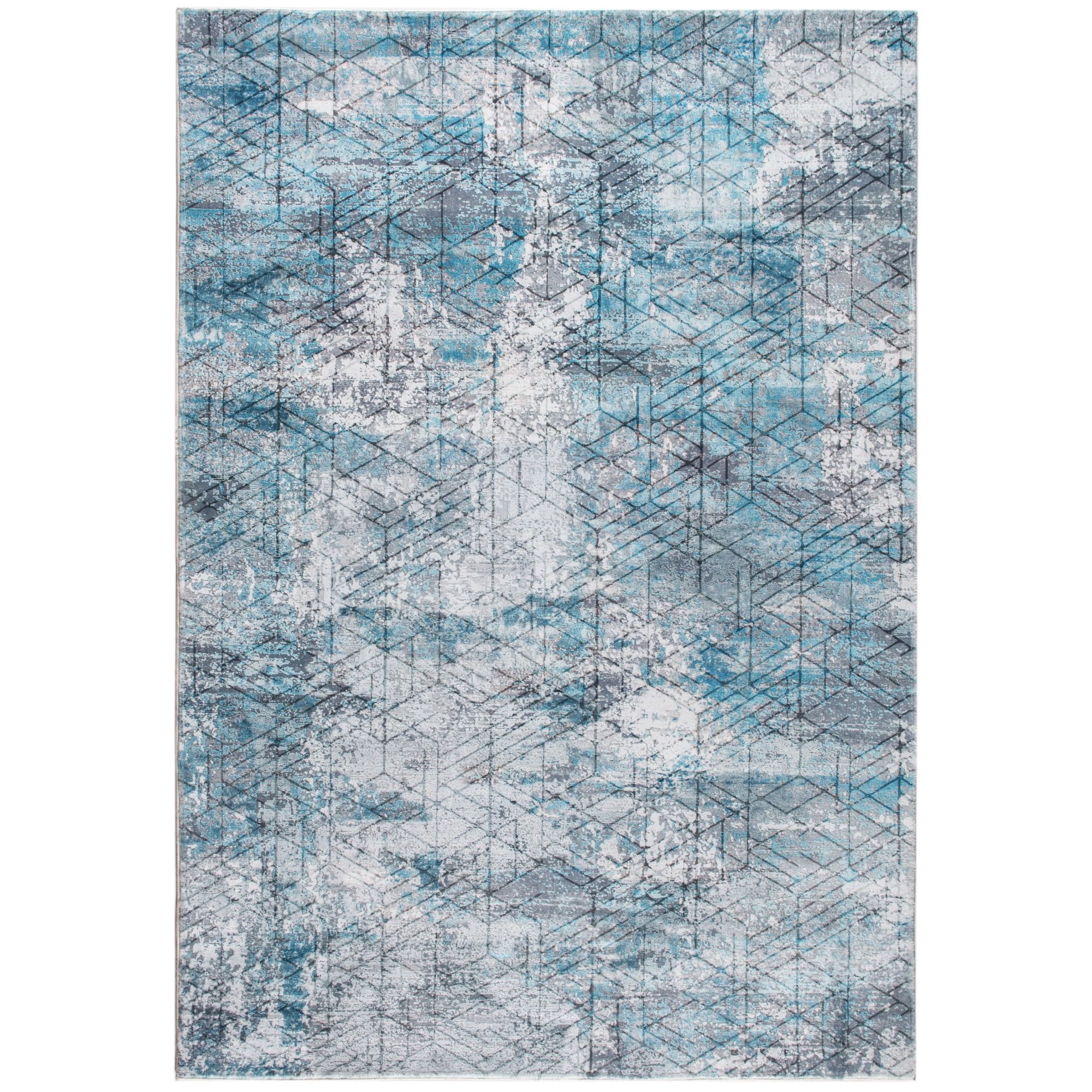 Elysian Luxe Plush Faux Fur Blue/Gray Rectangular Area Rug, 7'6" x 10'