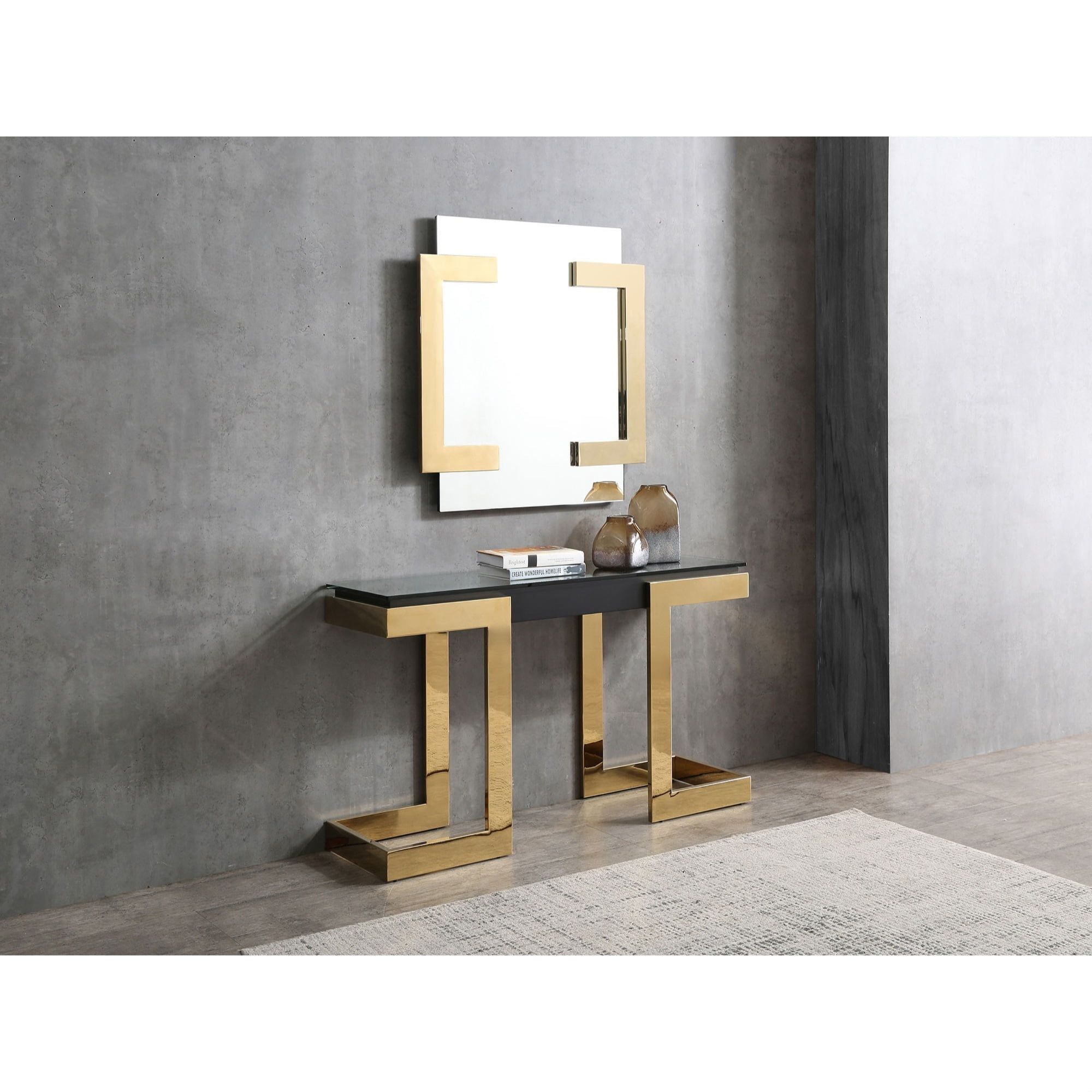 Sumo 52'' Modern High Gloss Black and Gold Console Table