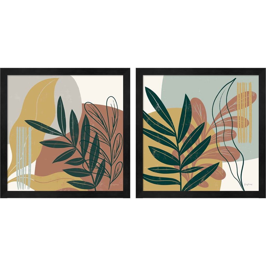 Mid Century Modern Green and Beige Framed Art Set