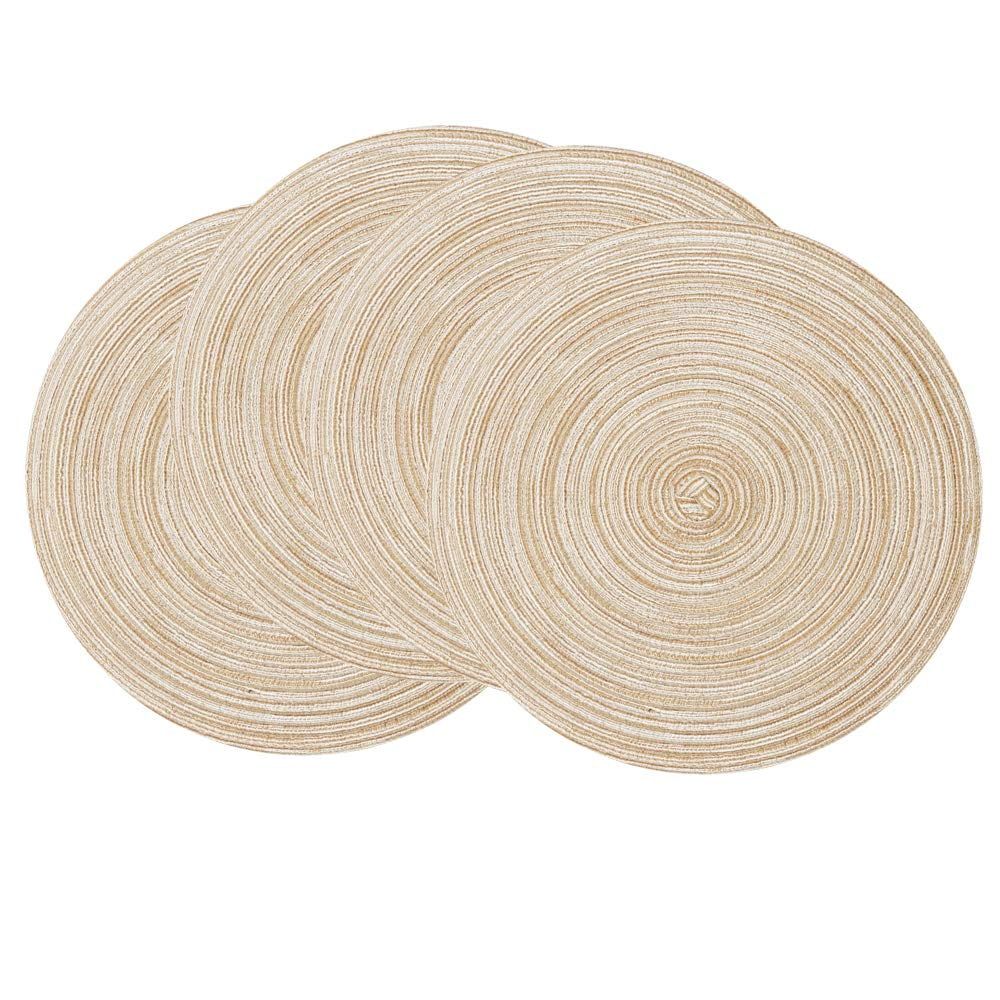 Beige Round Cotton Braided 15'' Placemats Set of 4