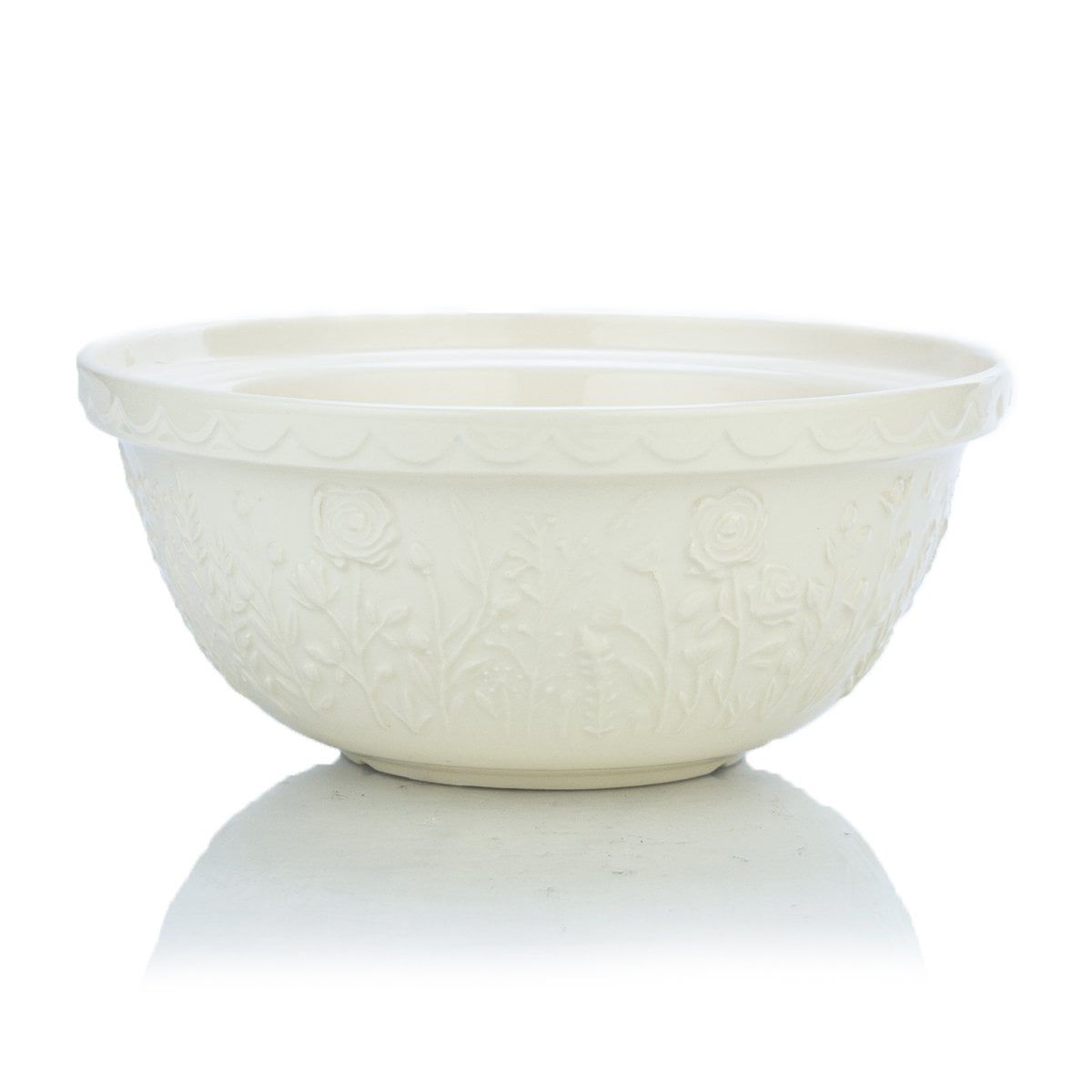 Cream Ceramic Rose Embossed Mixing Bowl, 4.25 Qt