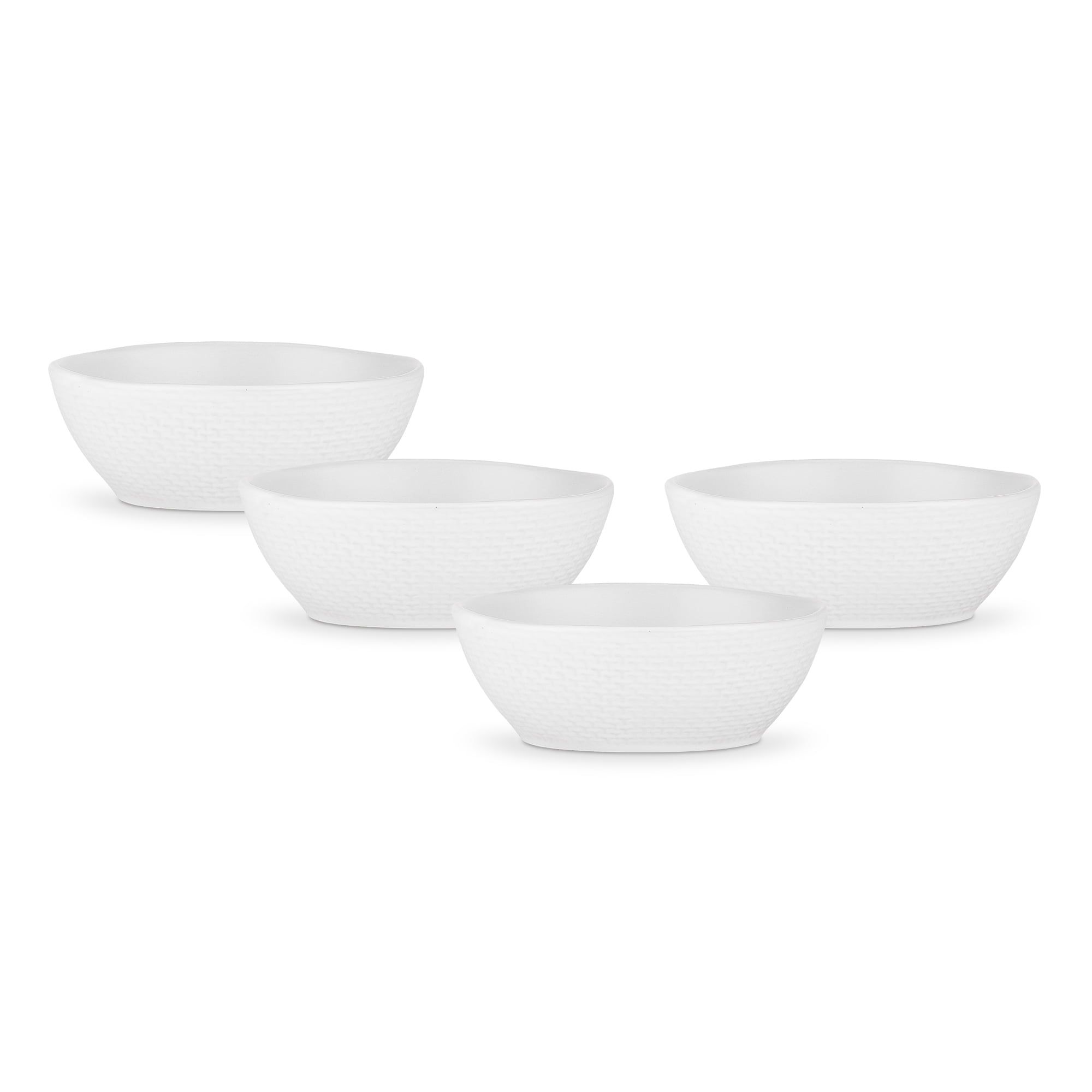 White Embossed Ceramic Microwave Safe Soup Bowls Set of 4