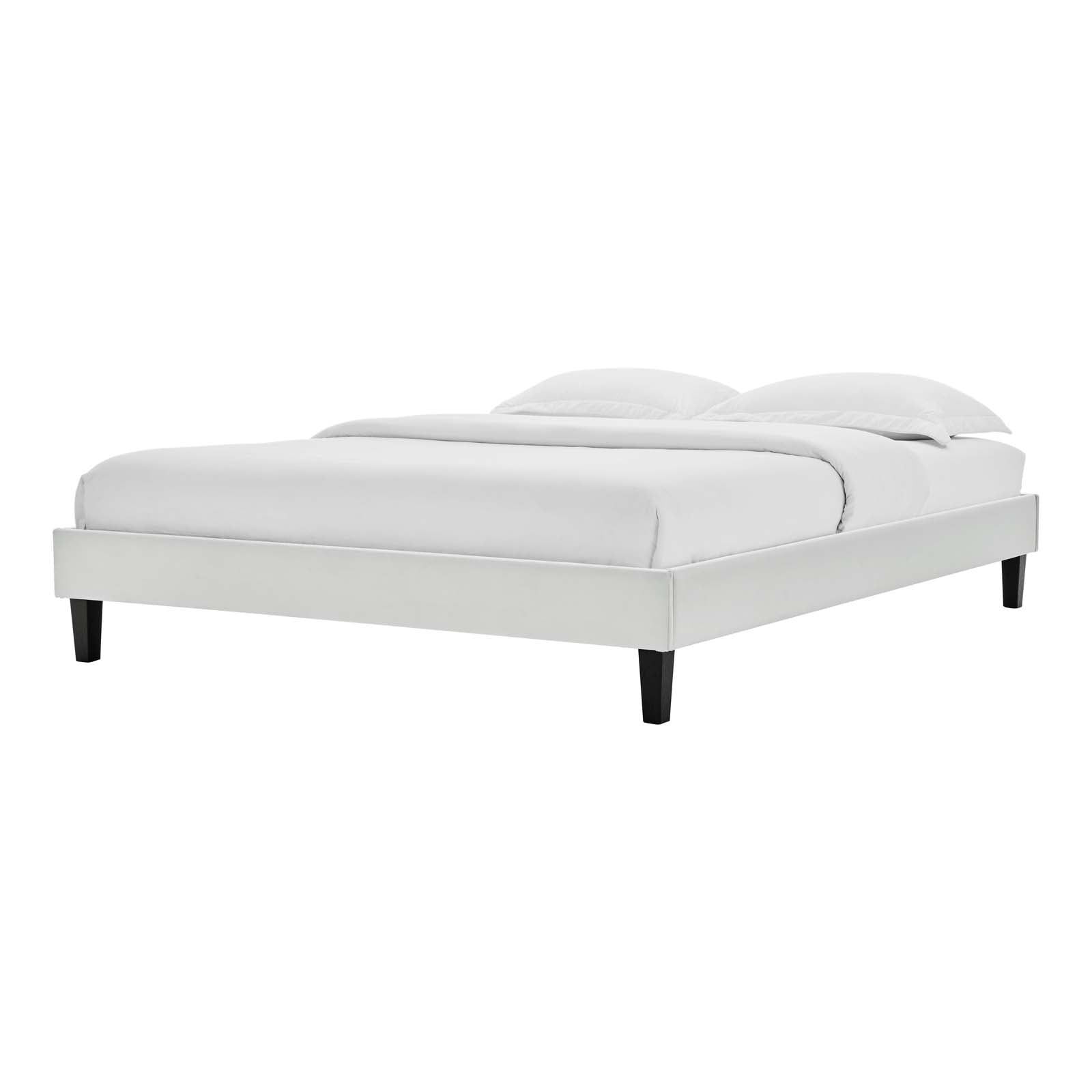 Light Gray Velvet Upholstered Queen Platform Bed Frame