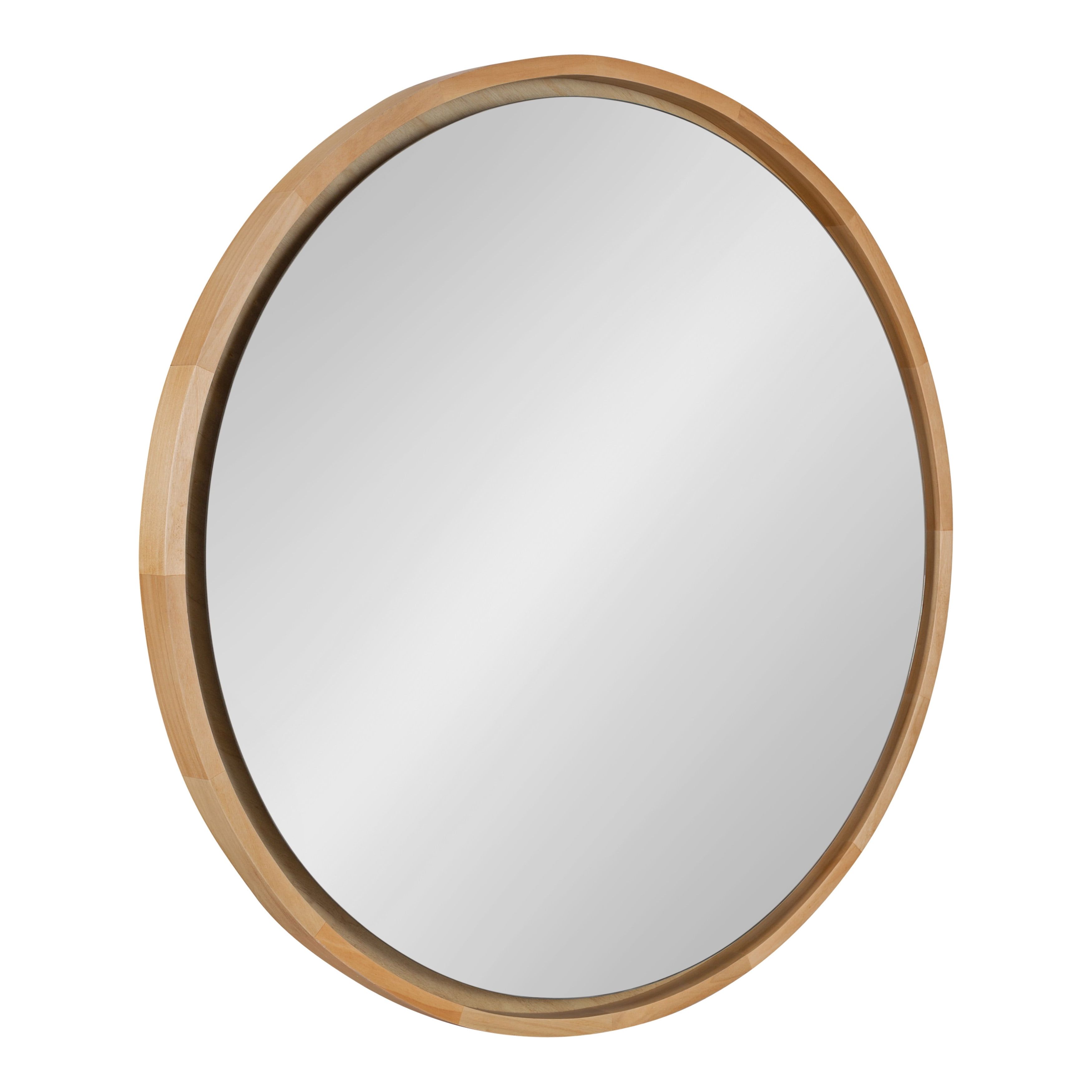 Evans 30" Natural Poplar Wood Framed Round Wall Mirror