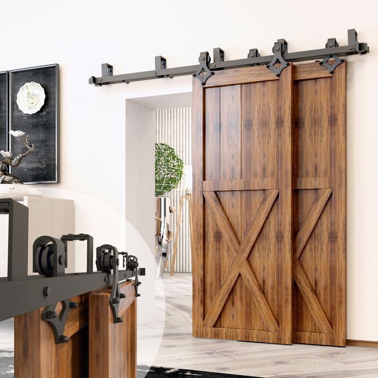 Rustic Black Double Bypass Sliding Barn Door Hardware Kit