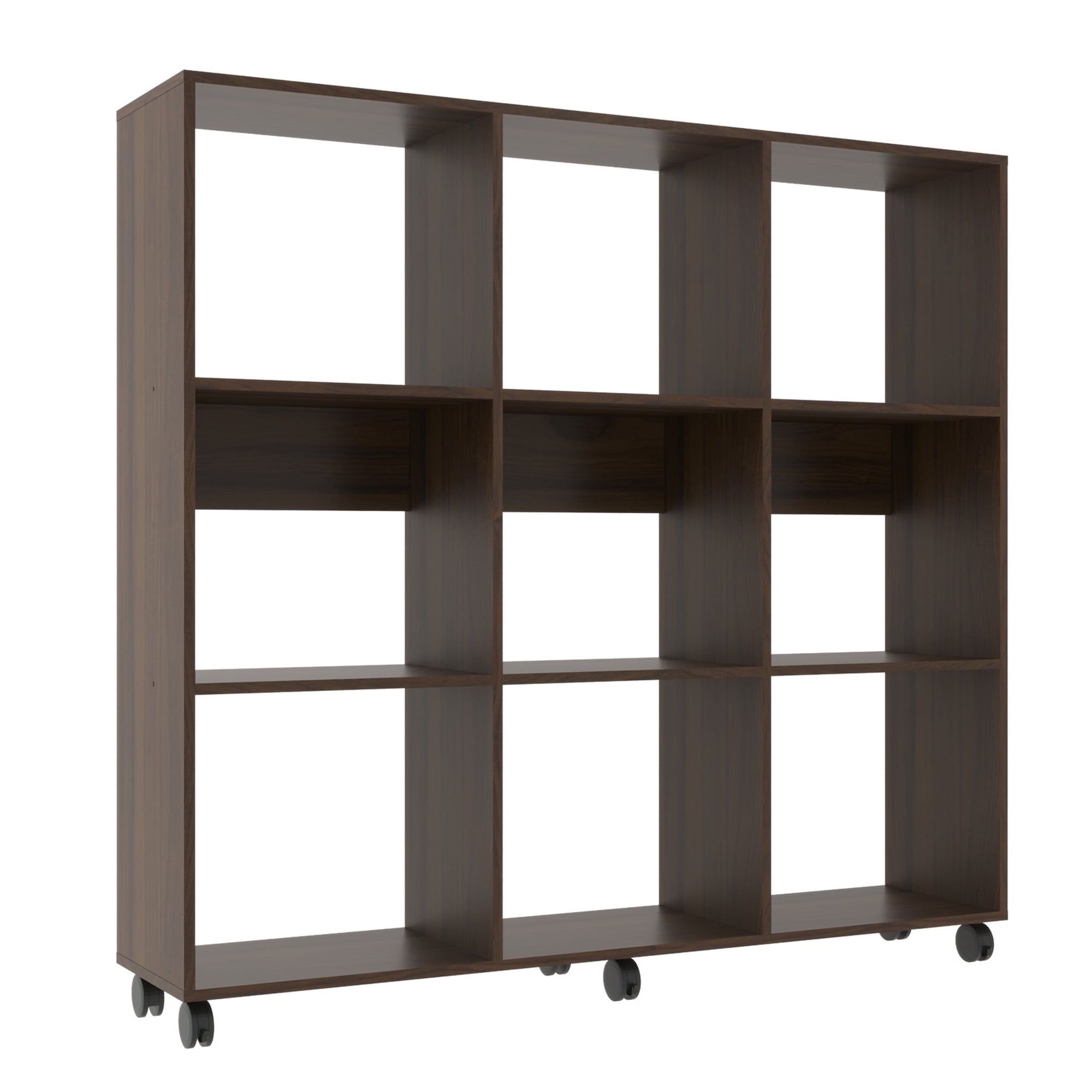 Espresso Brown 49" Handcrafted Wood Bookcase with Caster Wheels