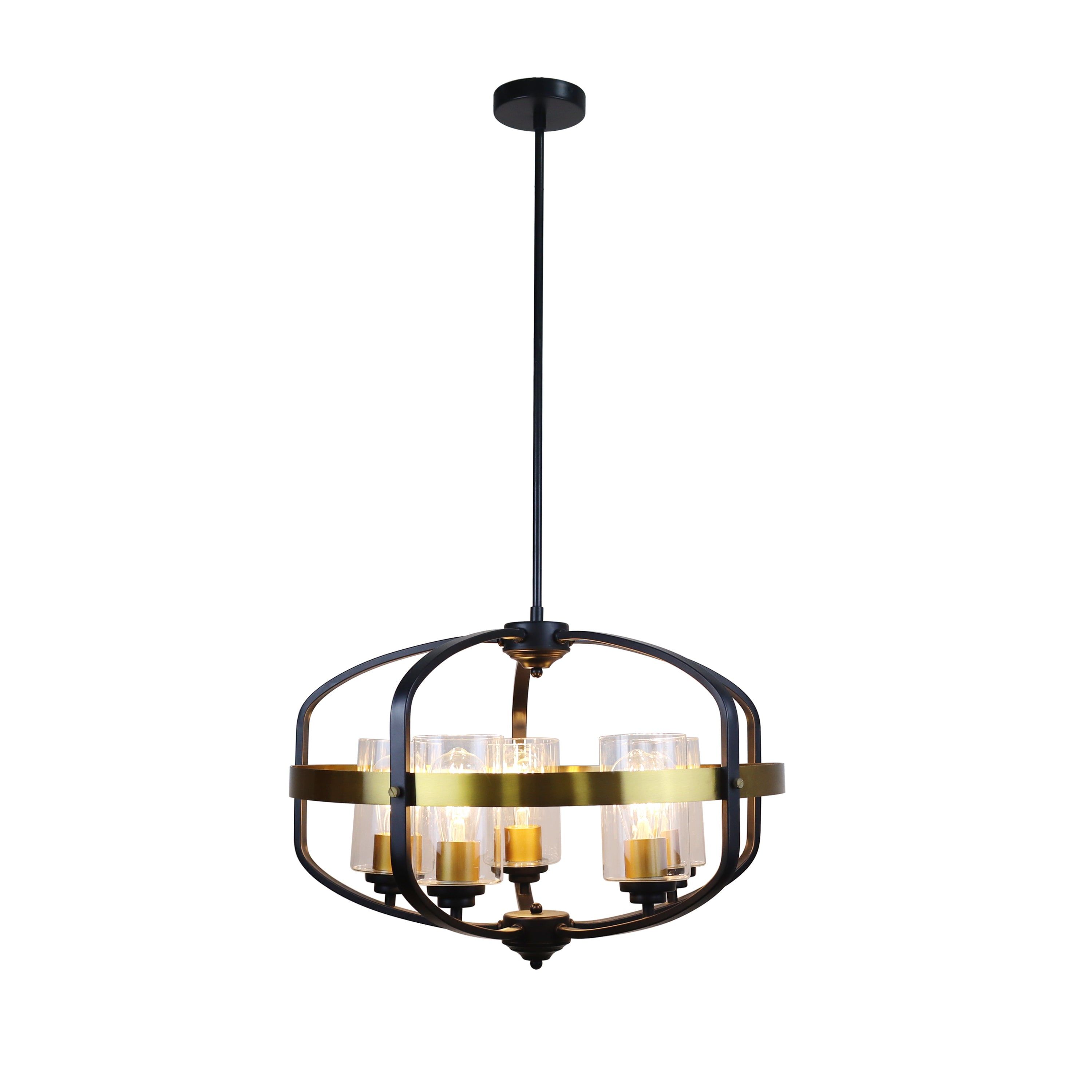 Matte Black and Antique Brass Contemporary Drum Pendant, 24" Wide