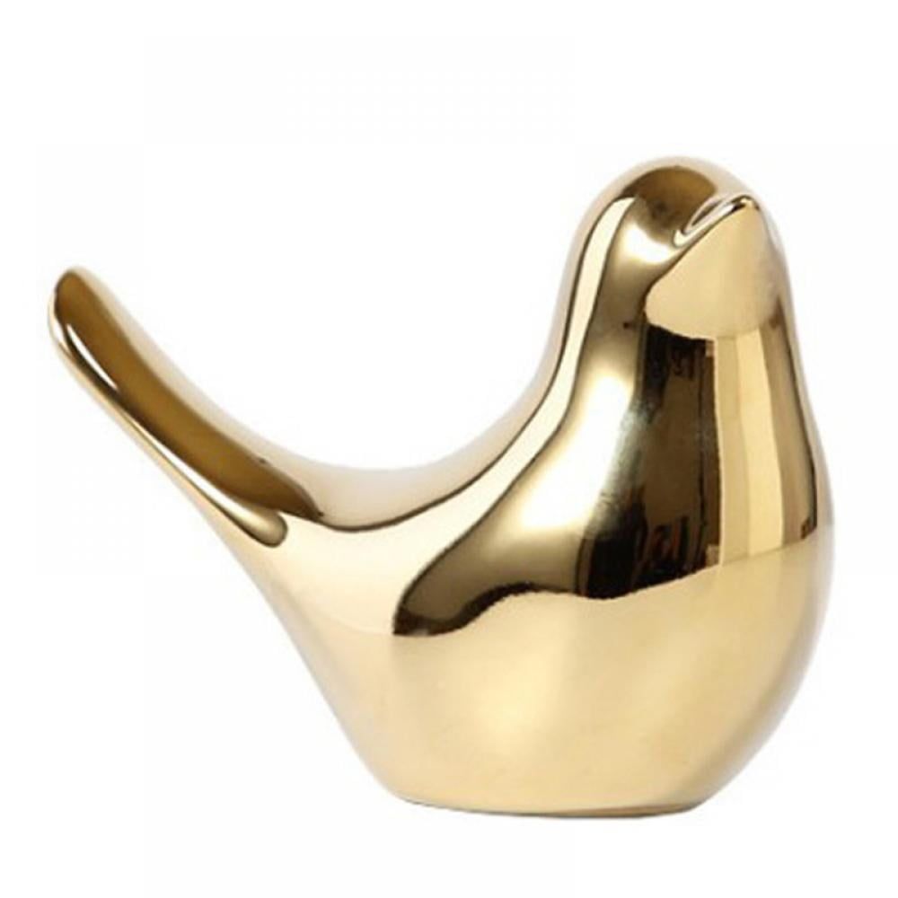 Golden Ceramic Bird Figurine for Table Decor