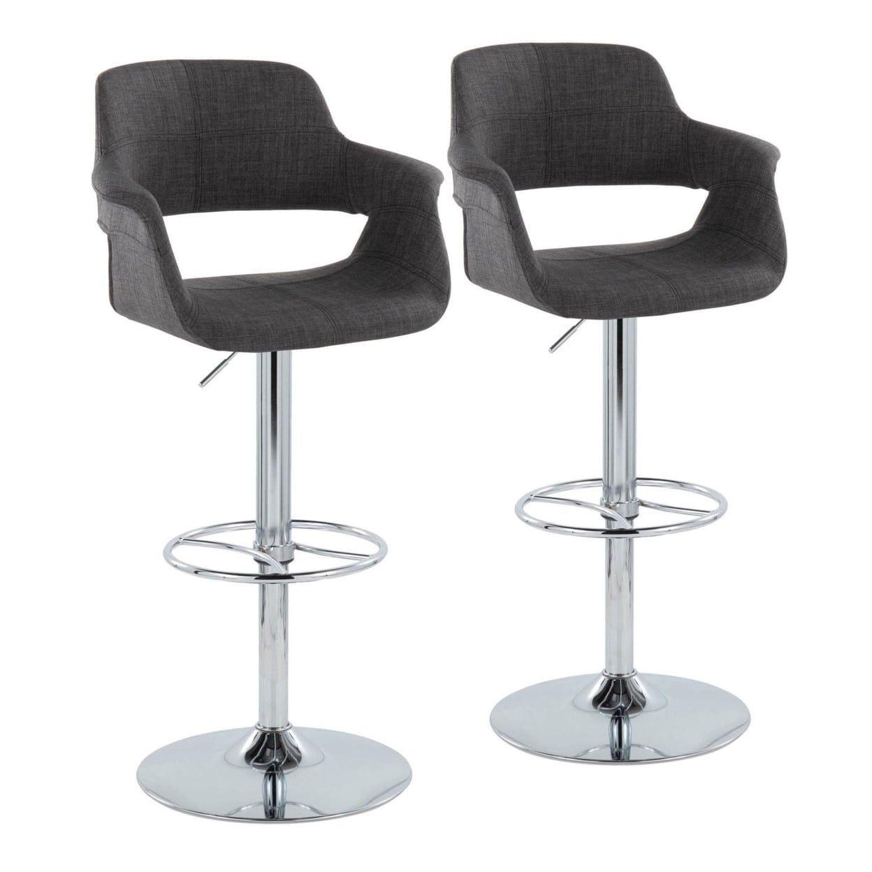 Retro Chic Charcoal & Chrome Swivel Adjustable Barstool - Set of 2