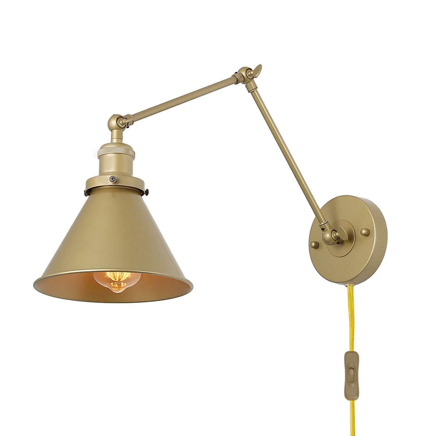 Gold Adjustable Swing Arm Wall Sconce with Metal Shade