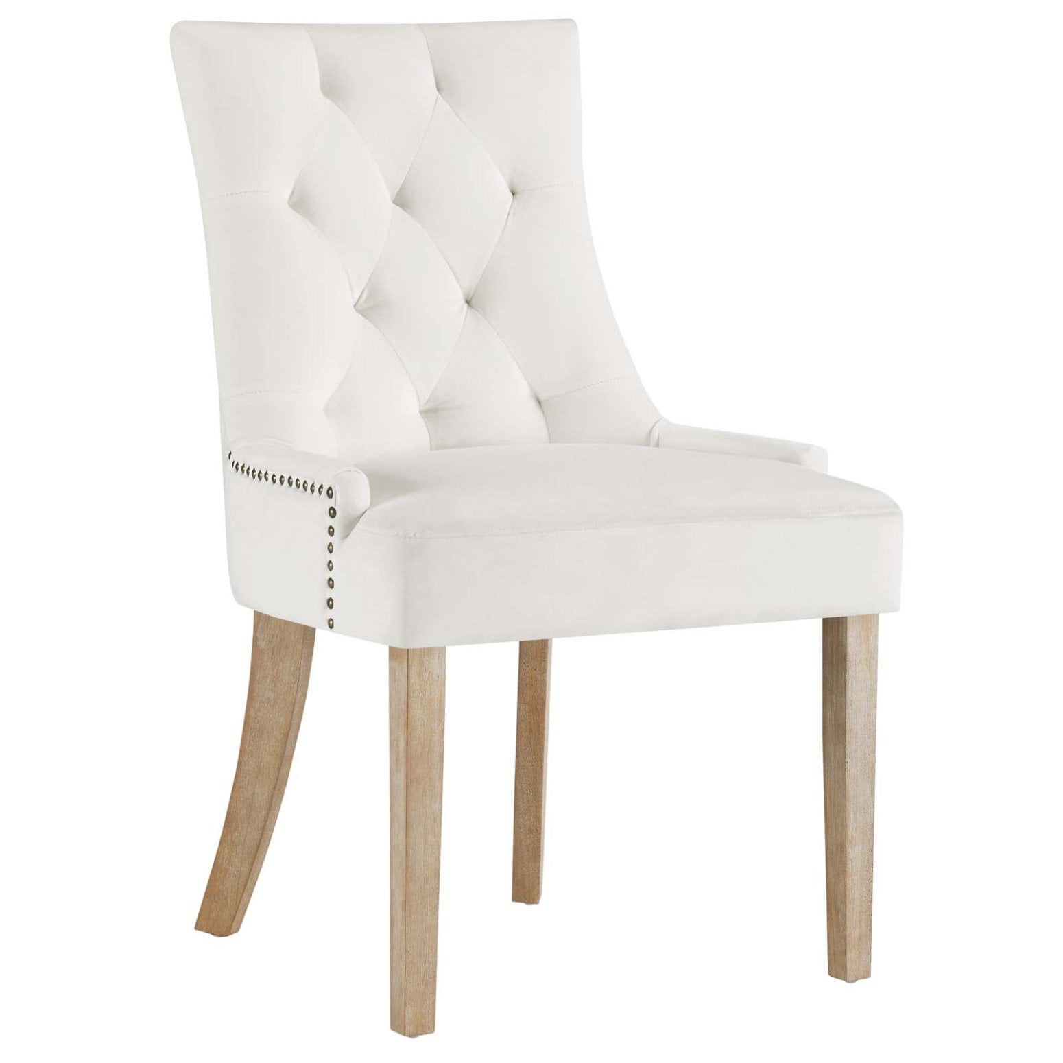 Ivory Velvet Tufted Parsons Dining Chair with Light Wood Legs