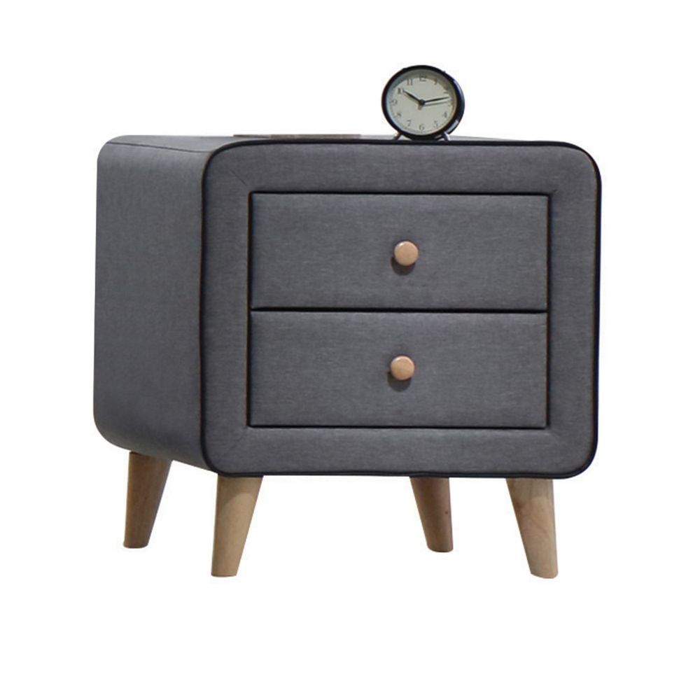 Valda Light Gray Fabric 2-Drawer Nightstand