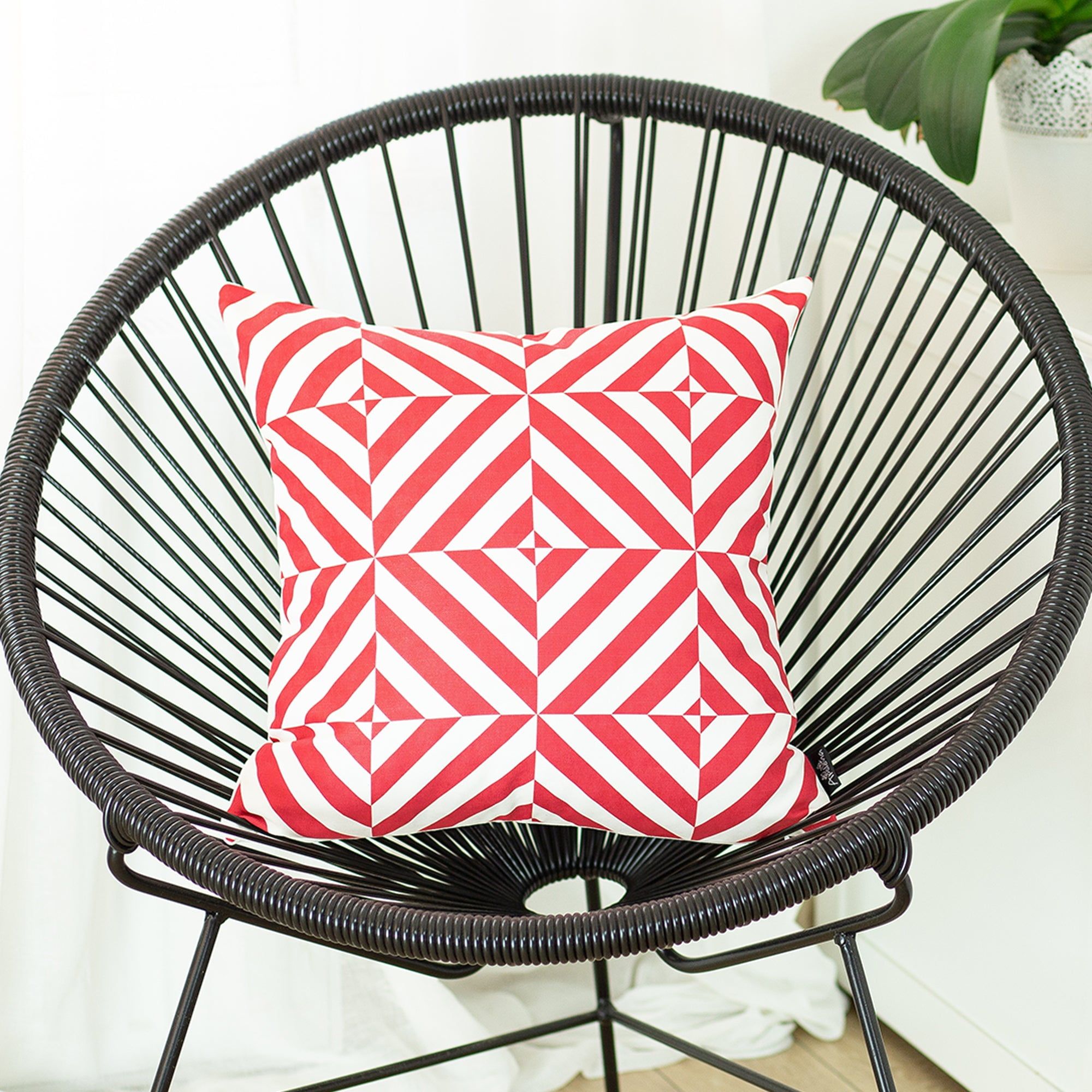 Red and White Geometric Square 18" Polyester Pillow Cover