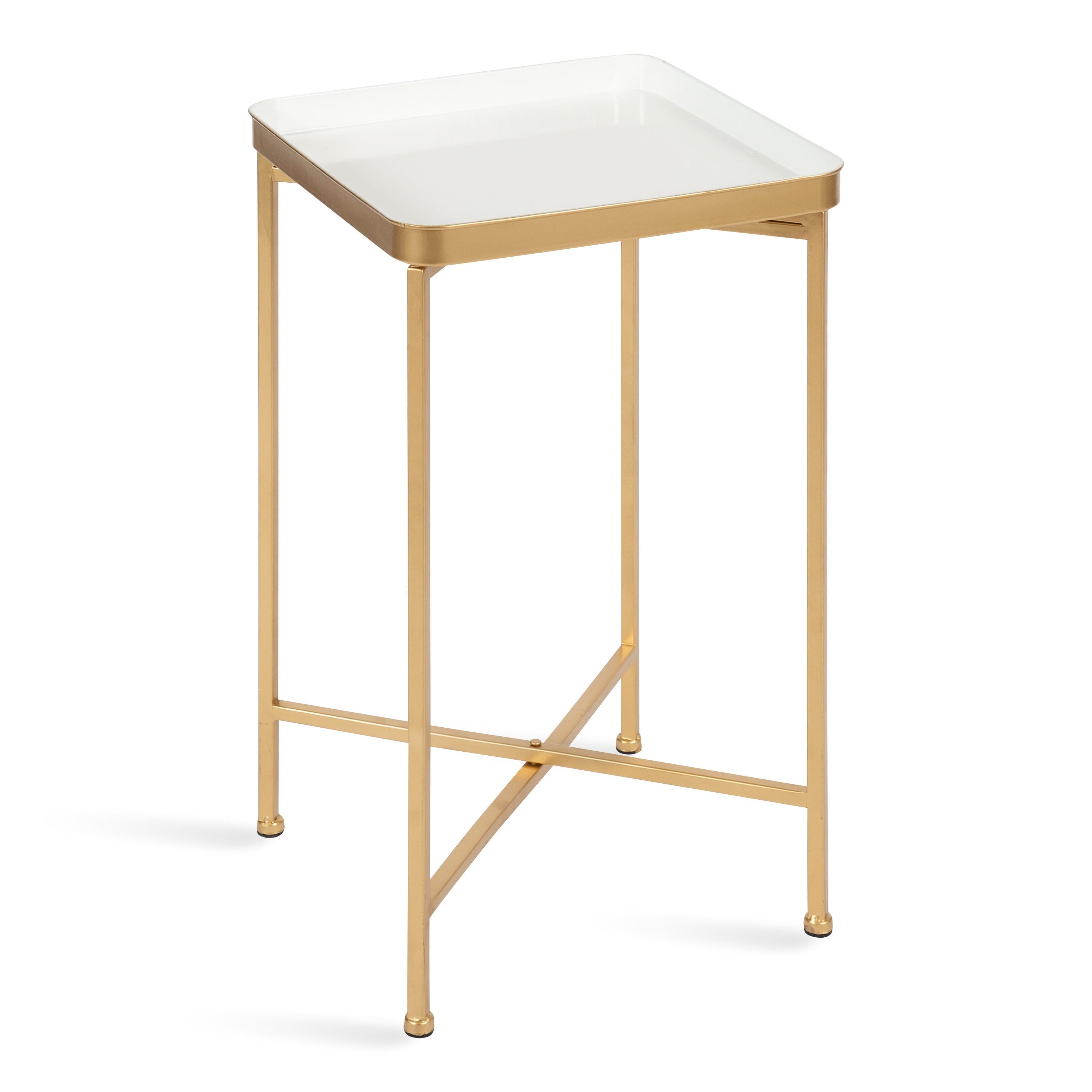 Celia Modern White and Gold Square Metal Tray Side Table, 20" x 25.6"