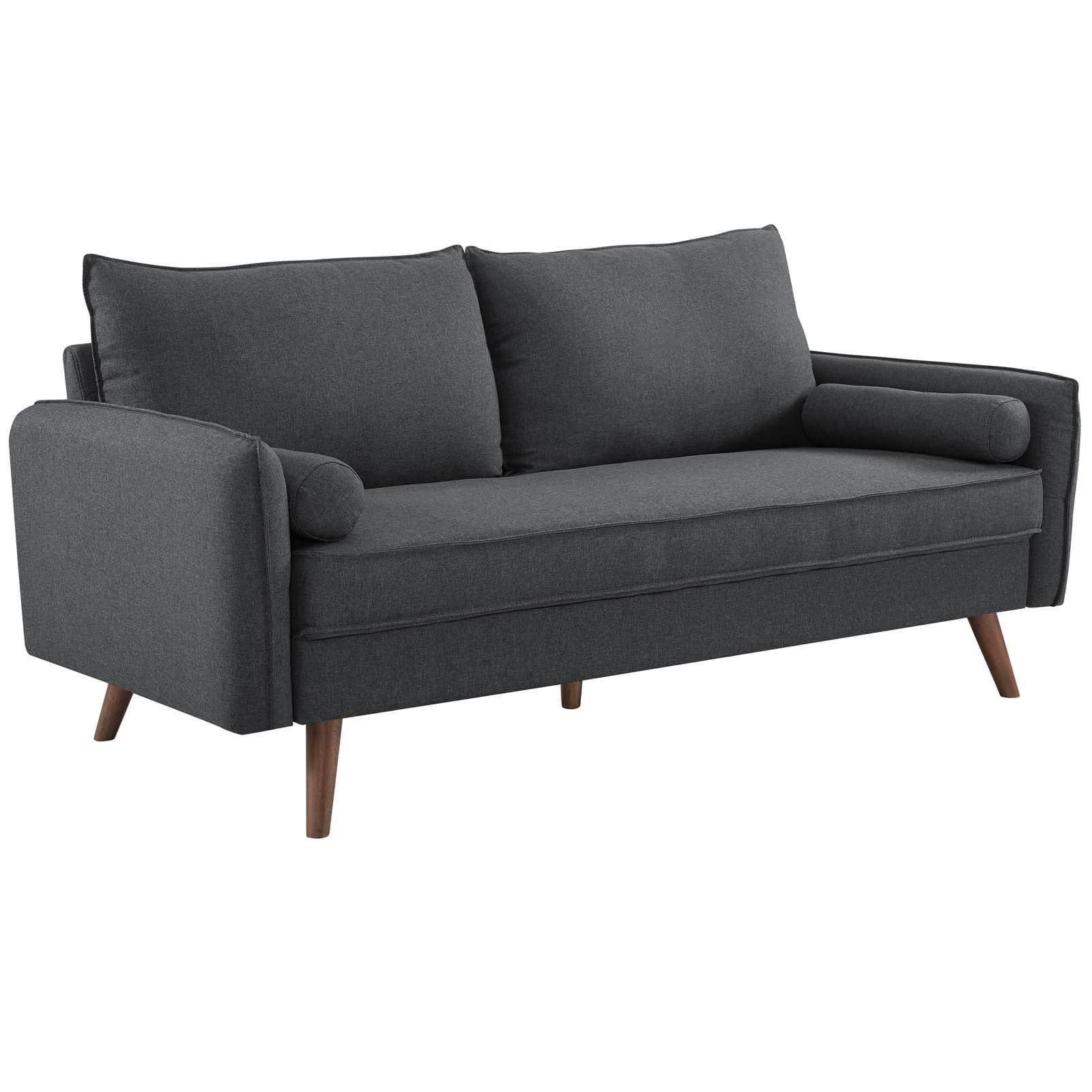 Mid-Century Modern Gray Fabric Sofa with Splayed Wood Legs