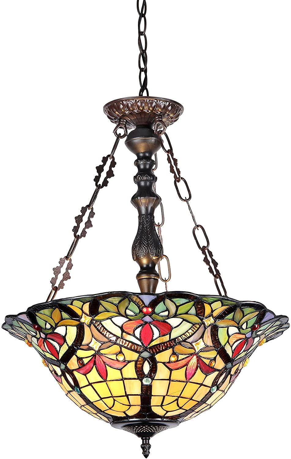 Victorian Tiffany-Style 3-Light Glass Inverted Ceiling Pendant