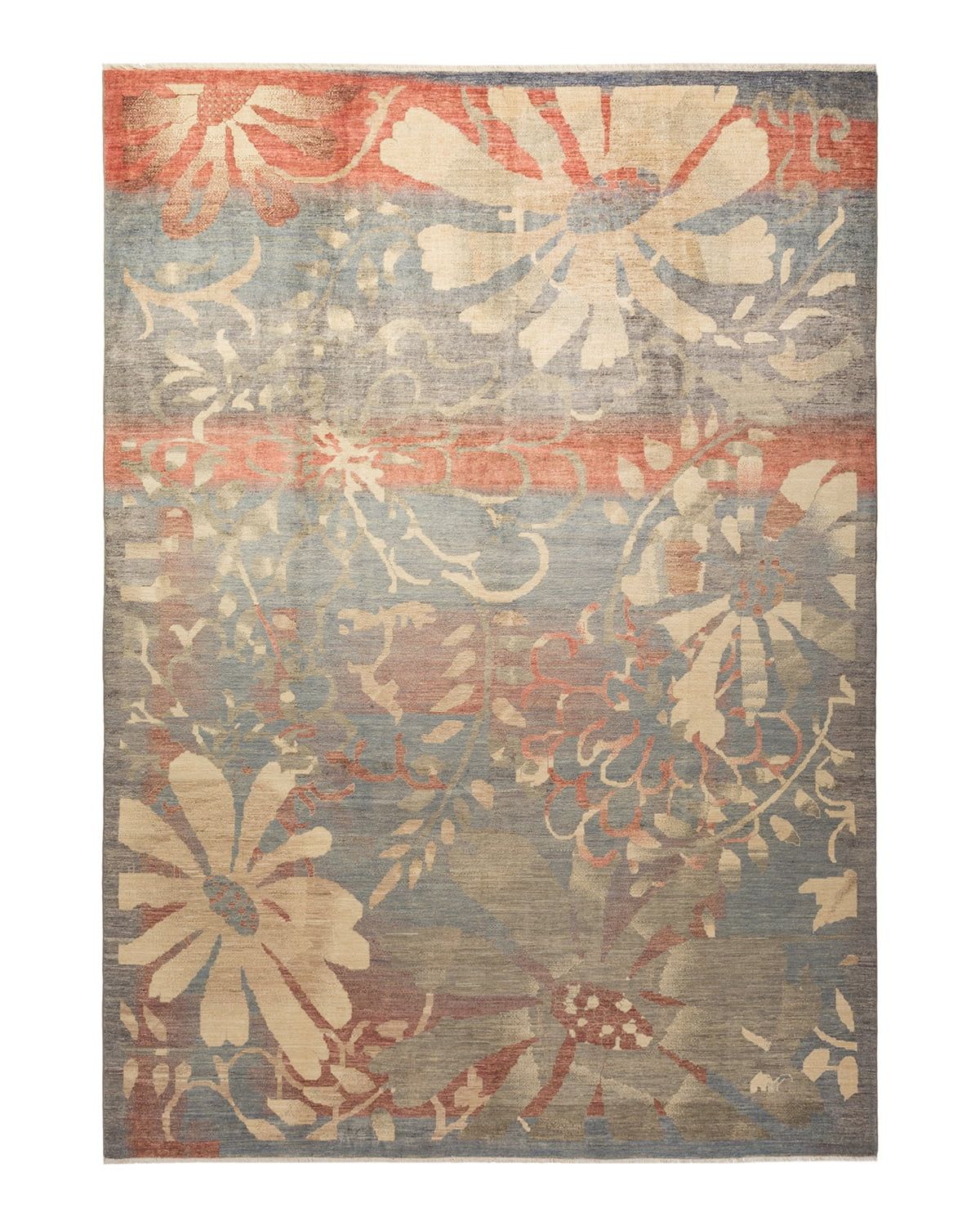 Hand-Knotted Artisanal Gray Wool Floral Area Rug, 8' x 10'