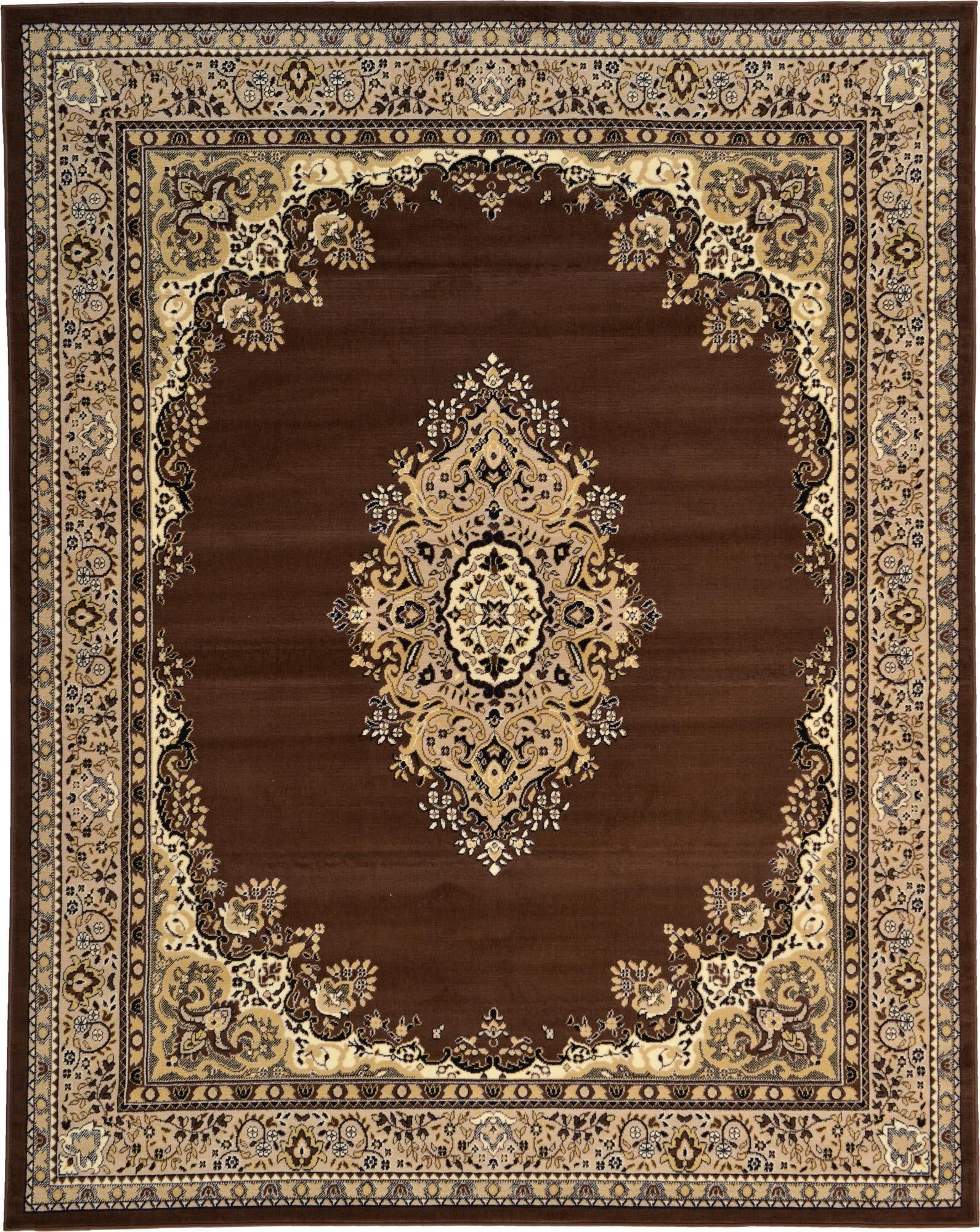 Elegant Medallion 8' x 10' Brown Synthetic Rectangular Rug