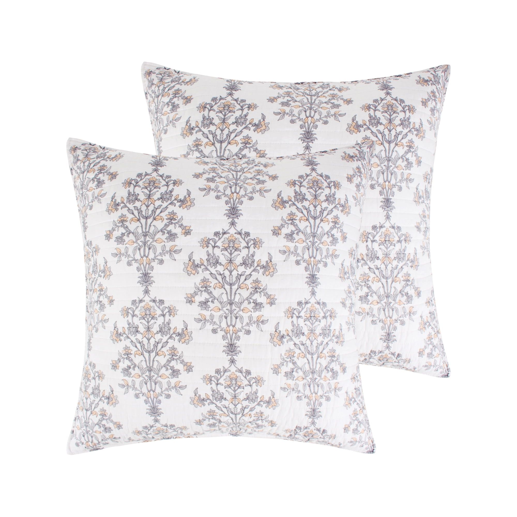 Filigree Blush and Grey Cotton Euro Sham Set