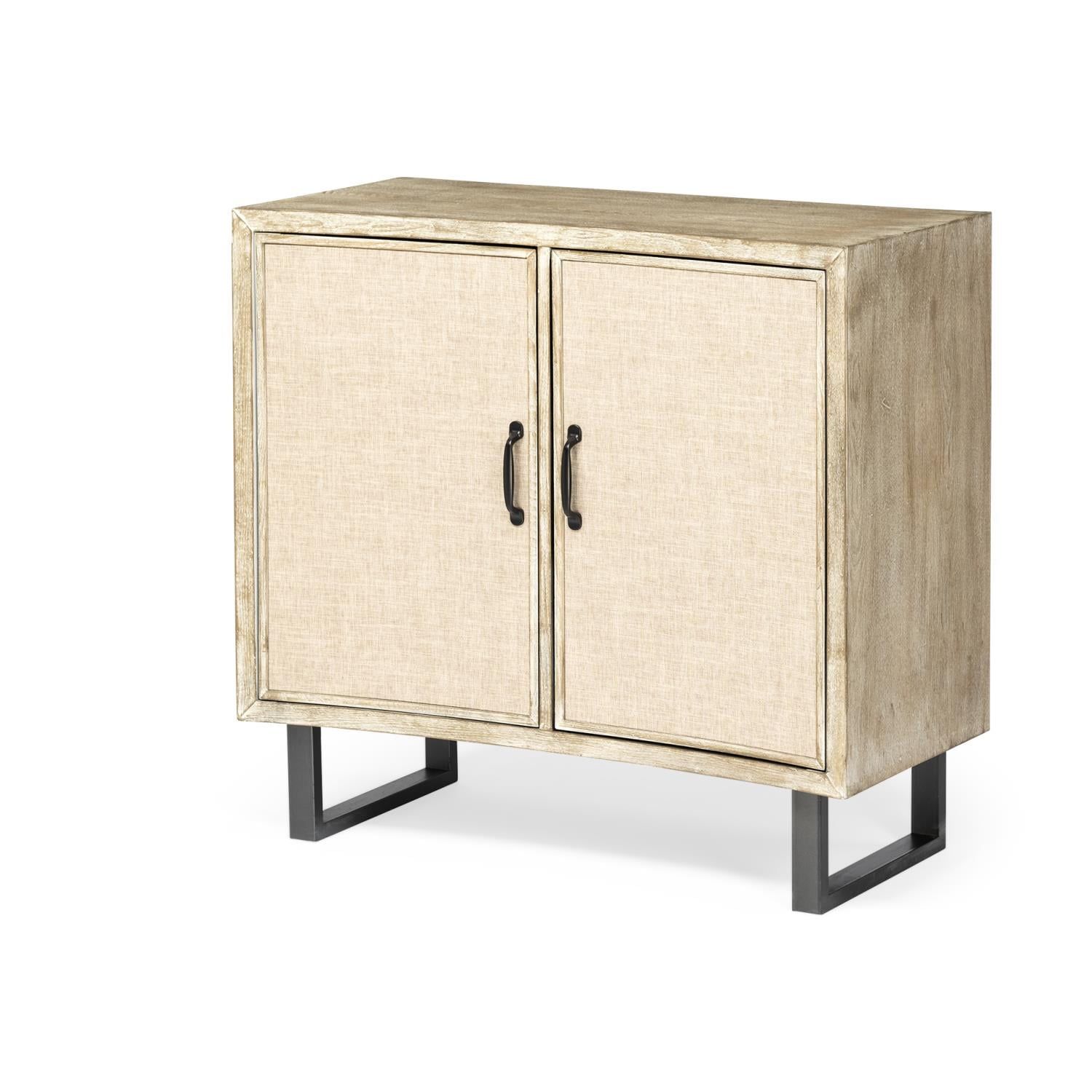 Bellefontaine Natural Fir and Fabric 2-Door Black Accent Cabinet