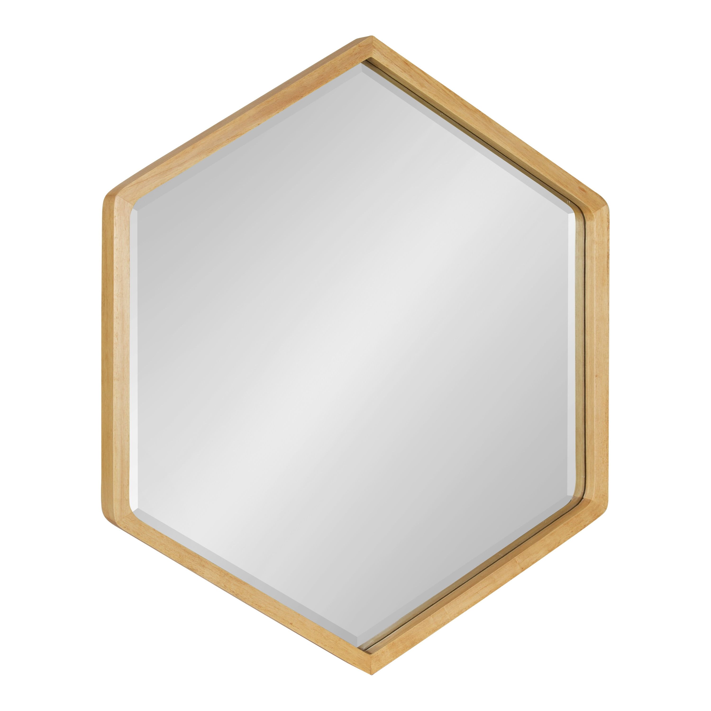 Natural Wood Hexagon Wall Mirror with Rounded Corners