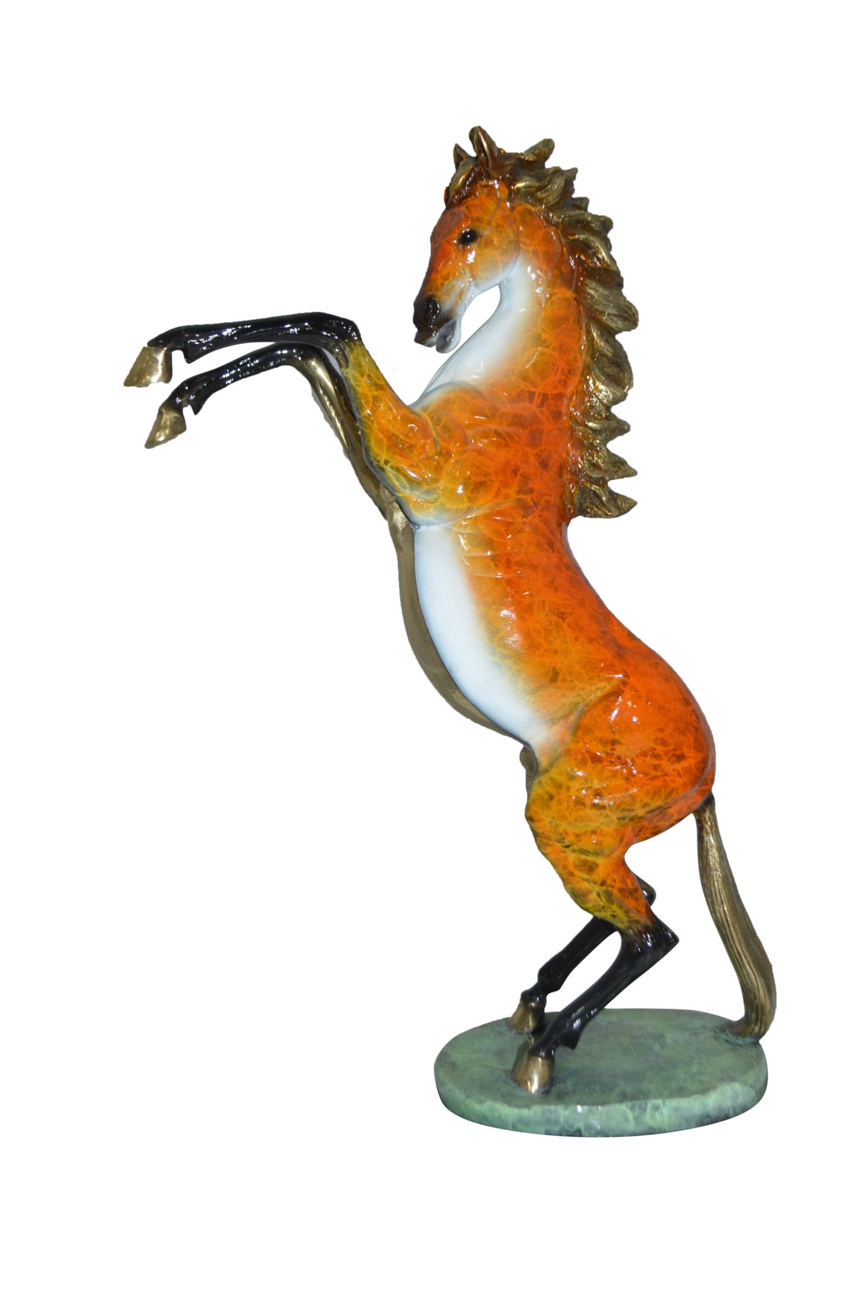 Bronze and Marble Rearing Horse Statue