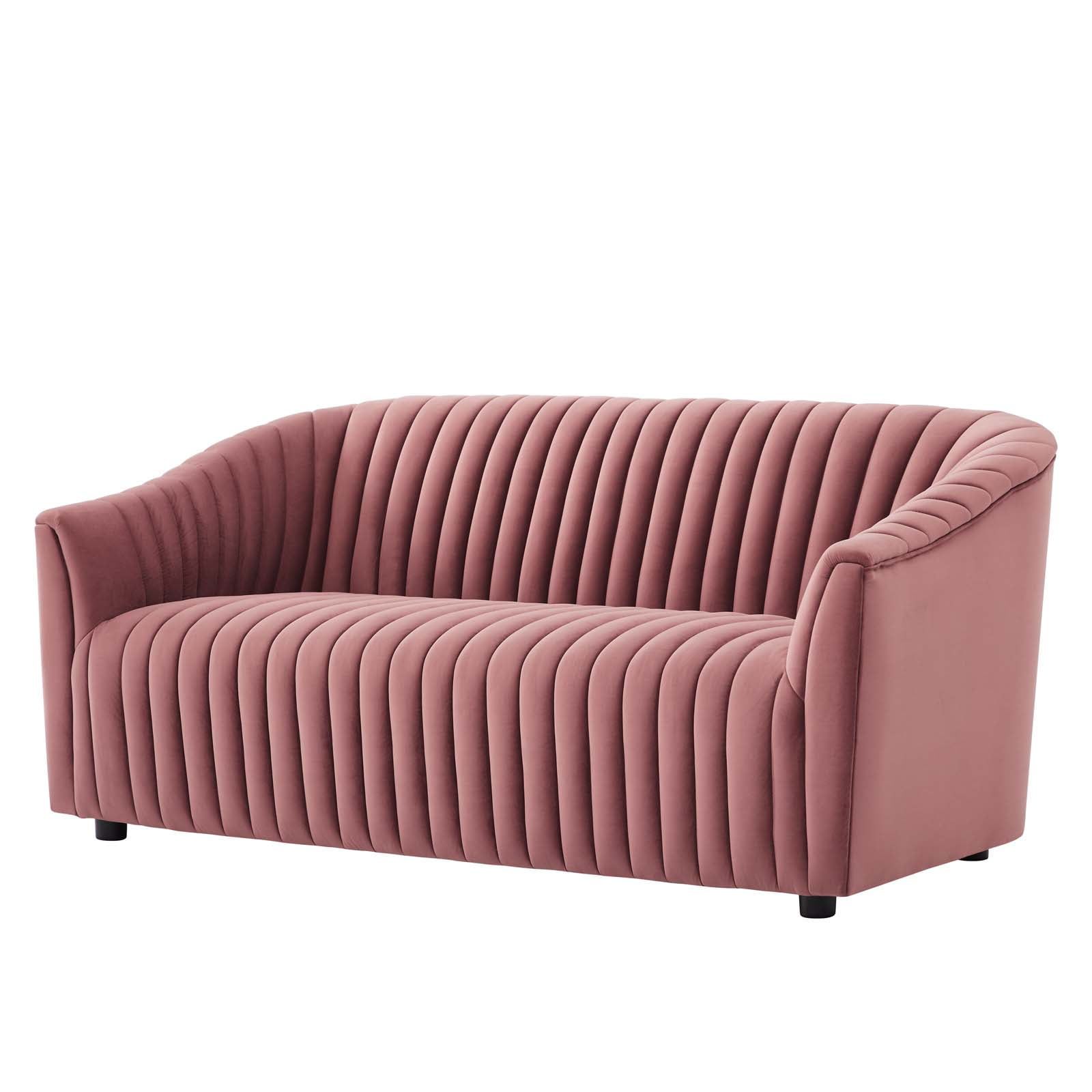 Dusty Rose Velvet Tufted Loveseat with Dense Foam Padding