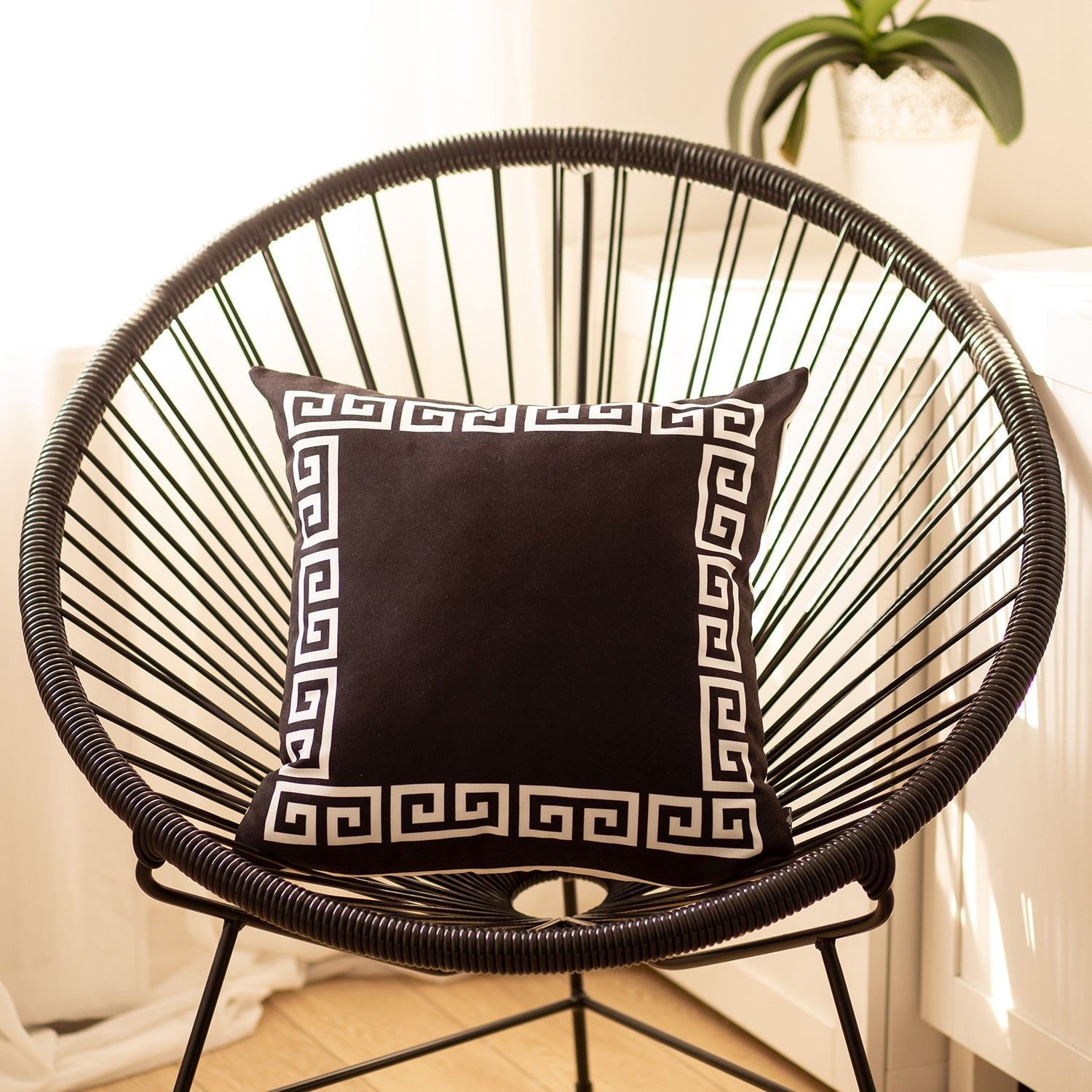 Black and White Geometric Greek Key Polyester Throw Pillow Cover