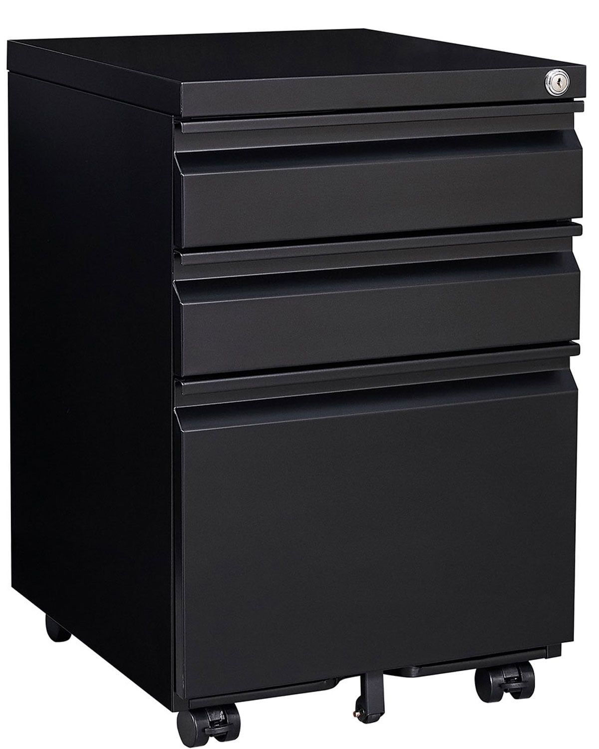 Matte Black 3-Drawer Lockable Mobile File Cabinet