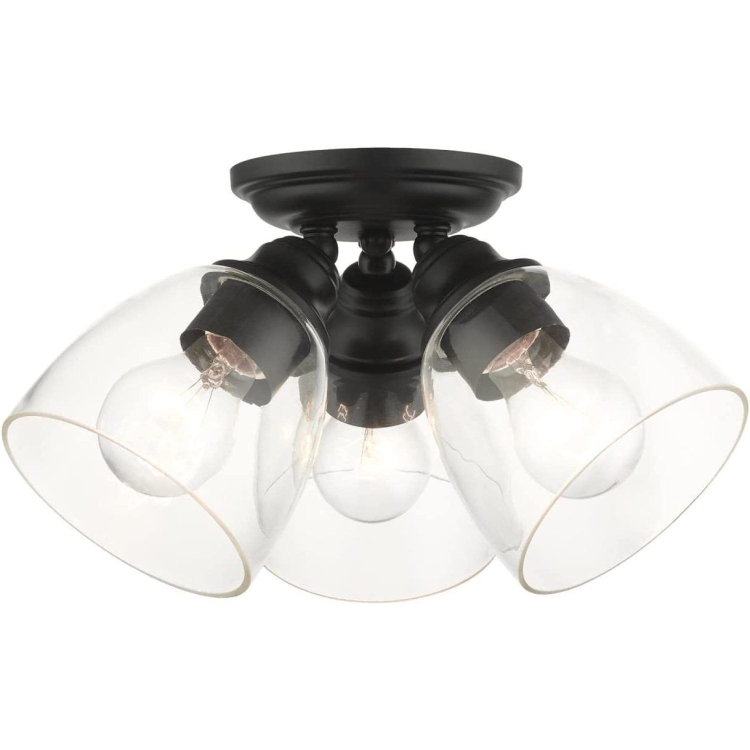 Montgomery Hand-Blown Glass 3-Light Black Flush Mount