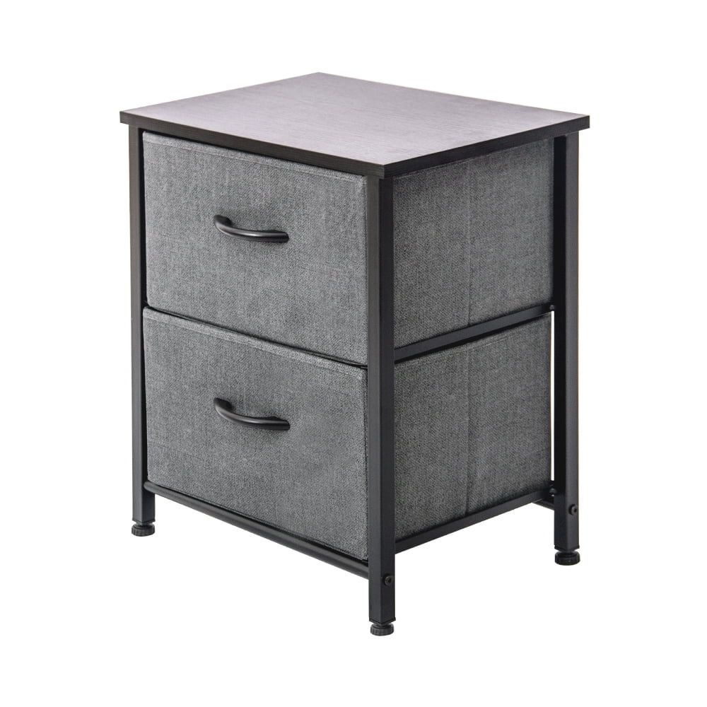 Compact Iron-Finish 2-Drawer Organizer with Wood Top - Dark Grey