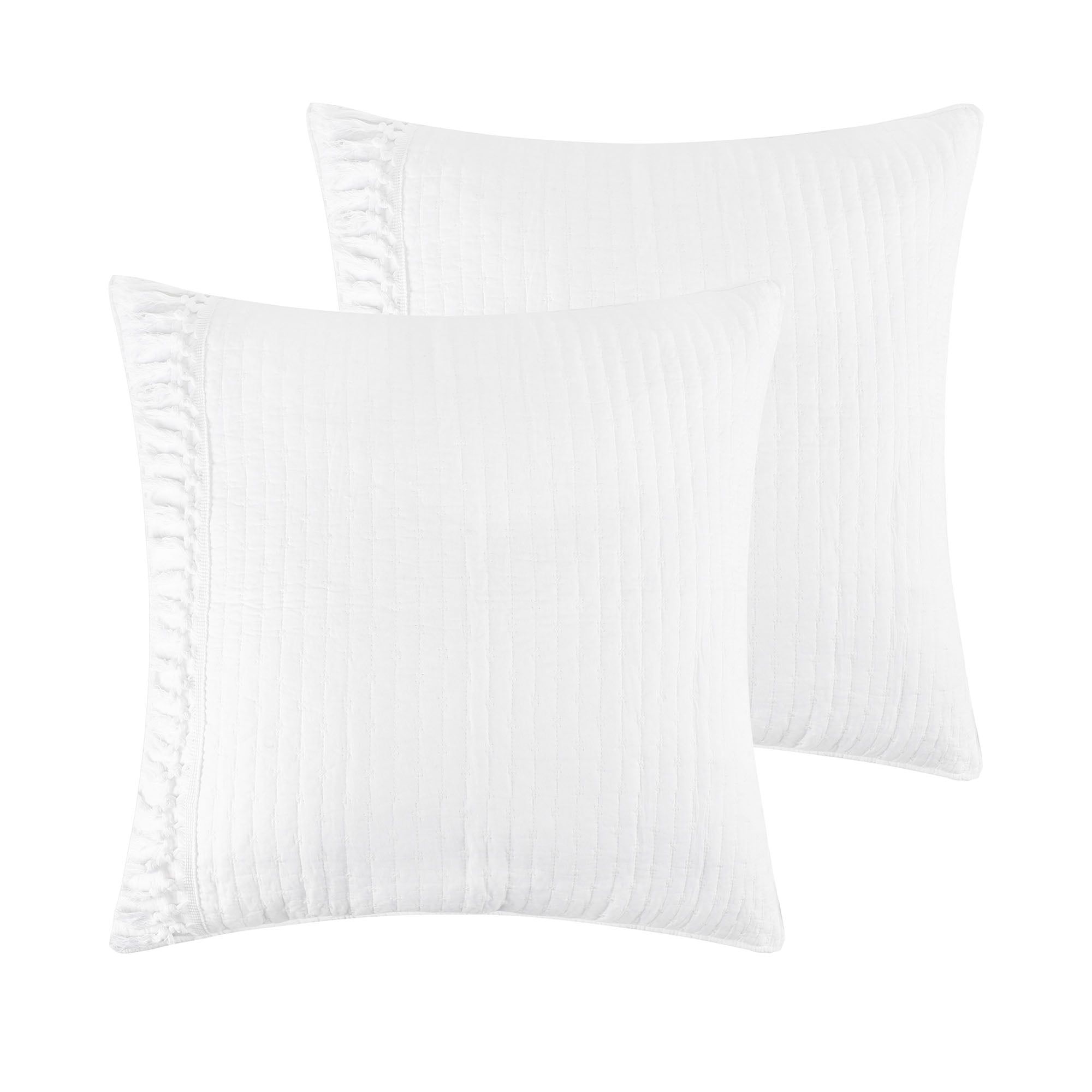 Casita White Cotton Euro Shams with Fringe, Set of 2