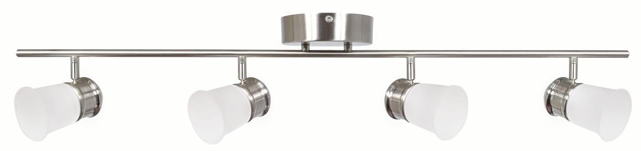 Satin Nickel 4-Light LED Fixed Track with White Shades