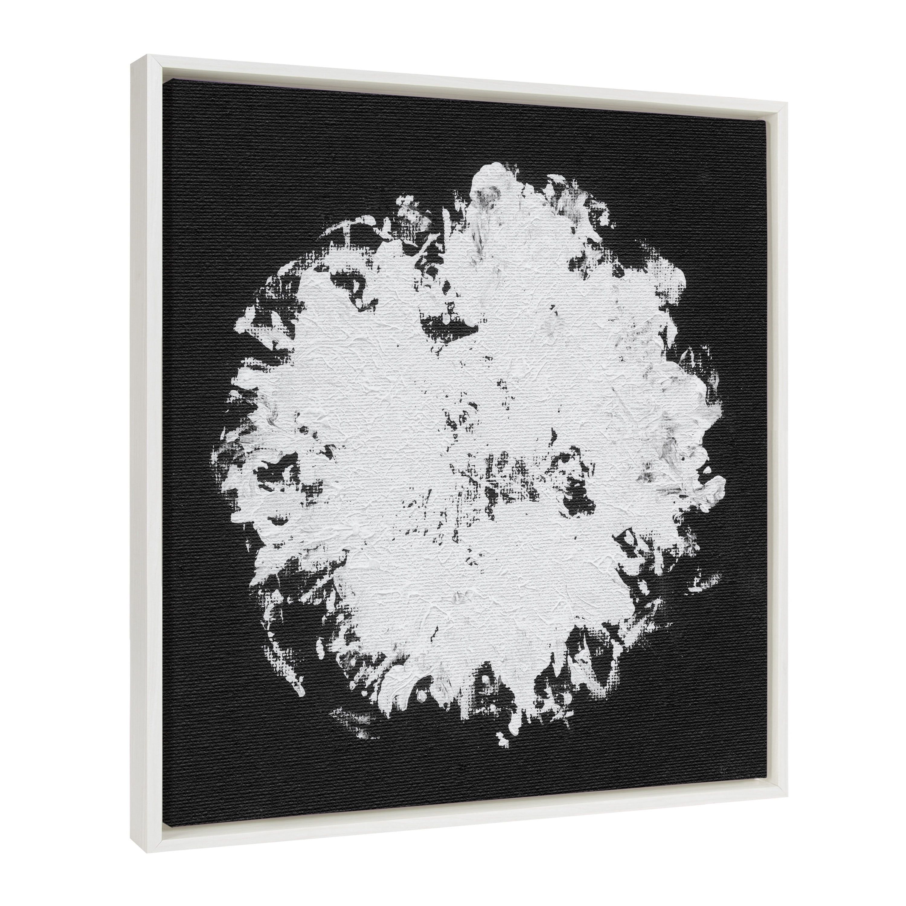 22x22 White Framed Abstract Black and White Canvas Wall Art