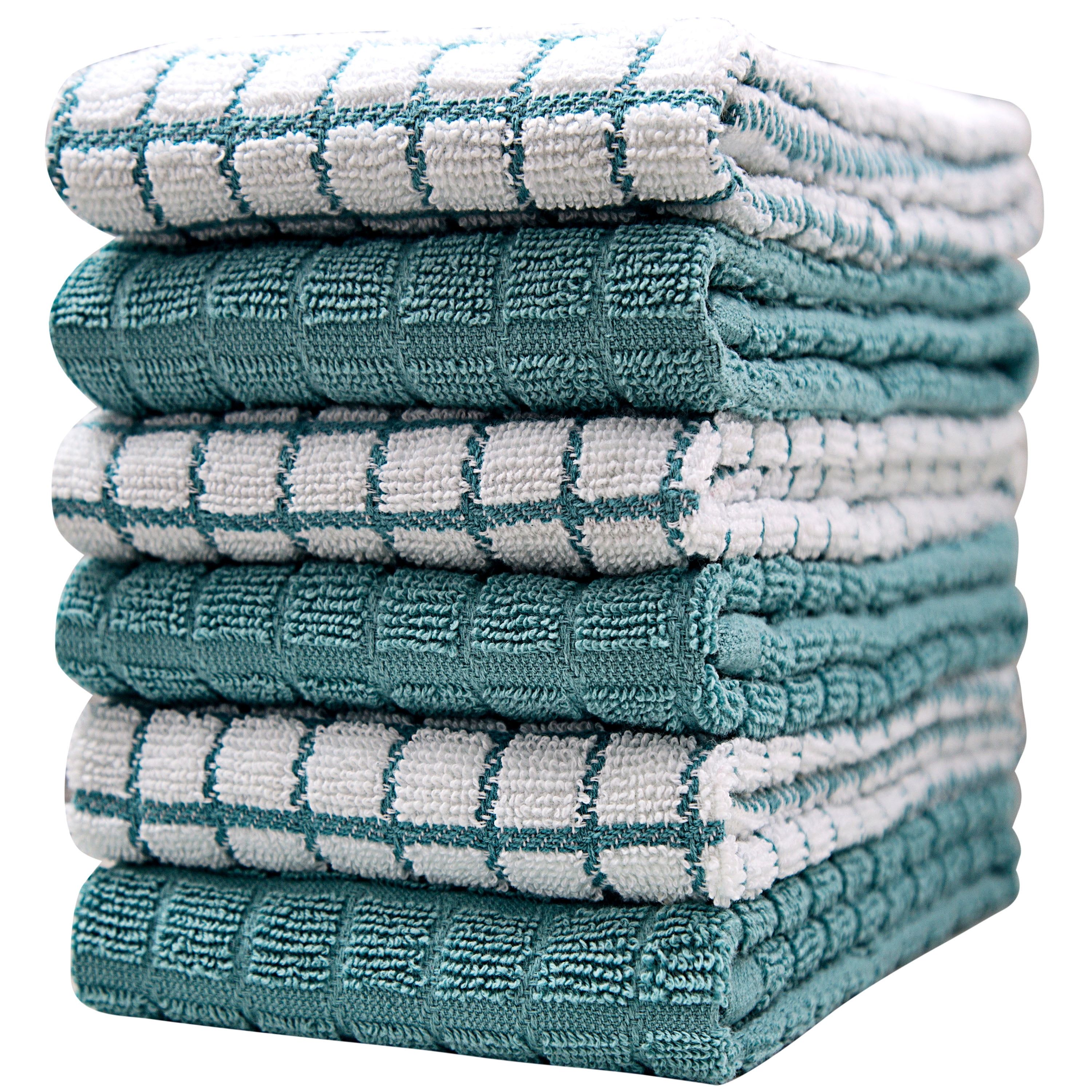 Aqua Check Cotton Kitchen Towels Set, 16"x 28", 6 Pack