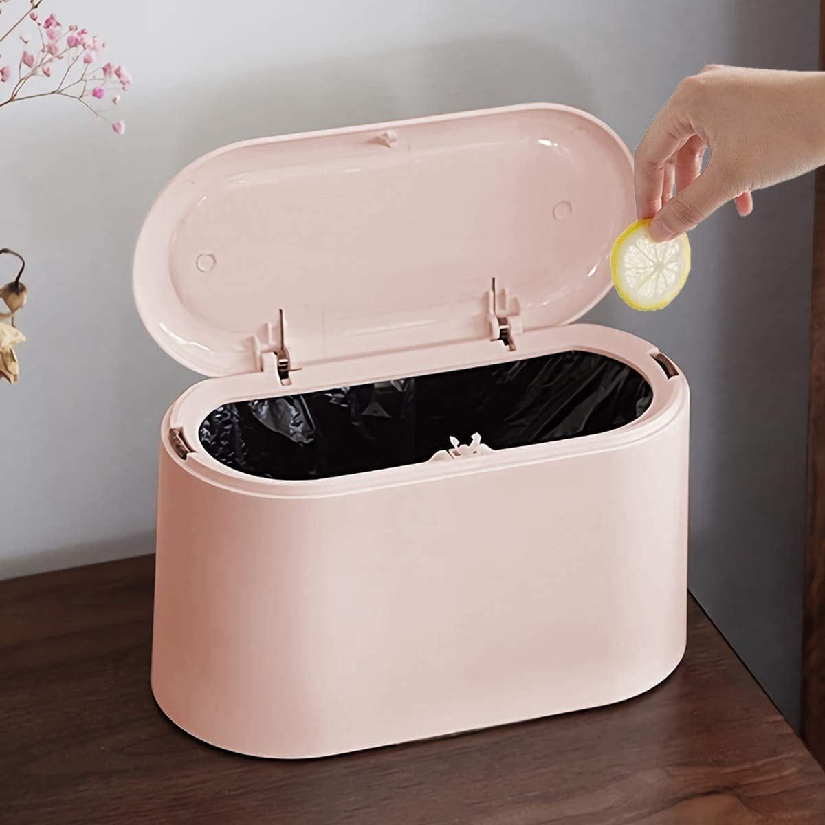 Pink Polypropylene Mini Rectangular Office Trash Can with Lid