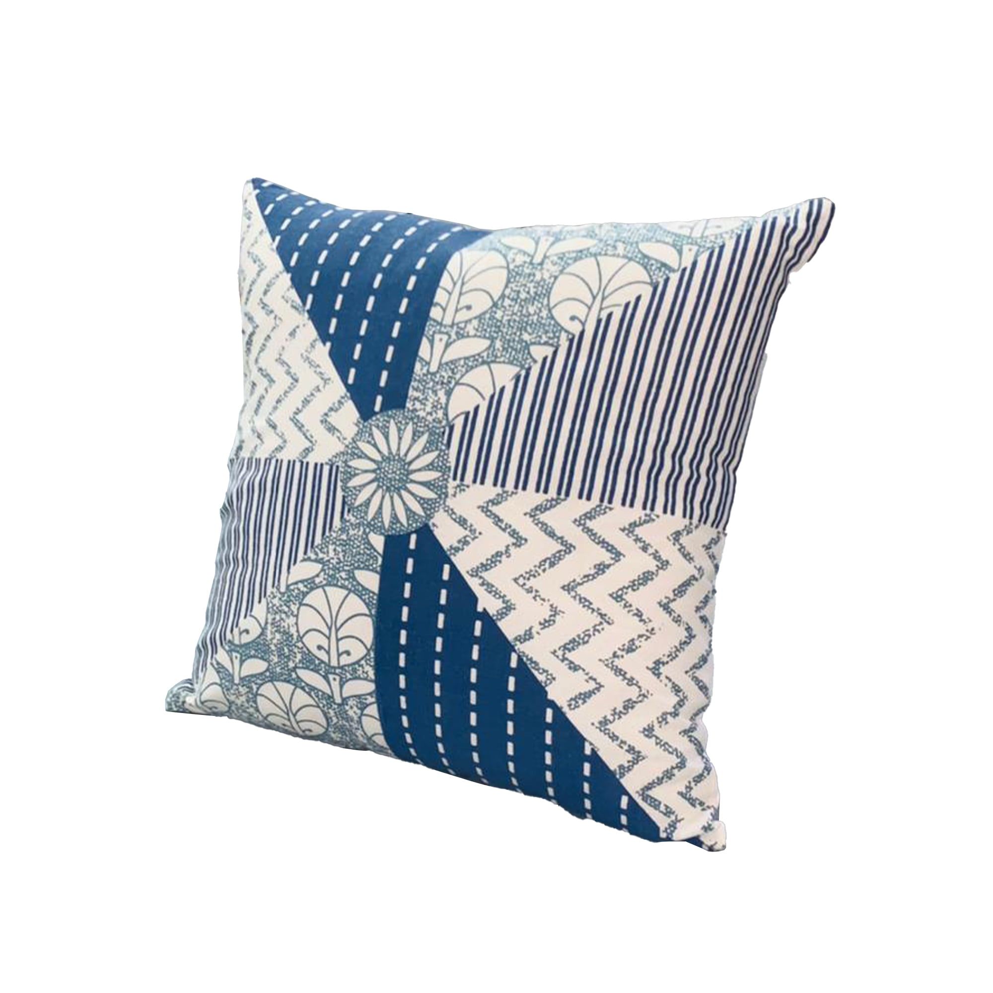 18'' Square Blue & White Geometric Cotton Accent Pillow