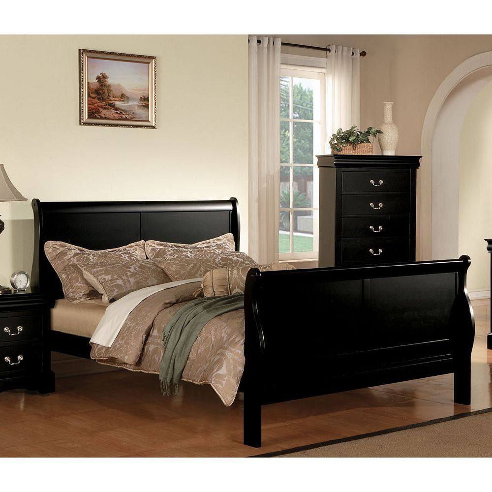 King Black Pine Wood Upholstered Bed with 6 Drawers