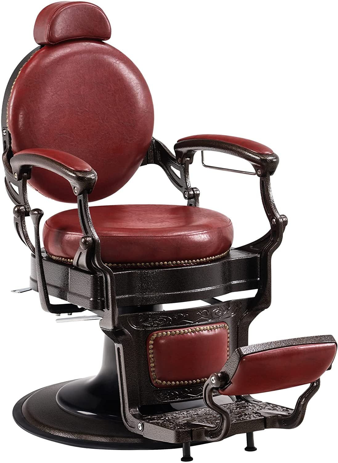 Vintage Red Faux Leather Barber Chair with Bronze Rivets