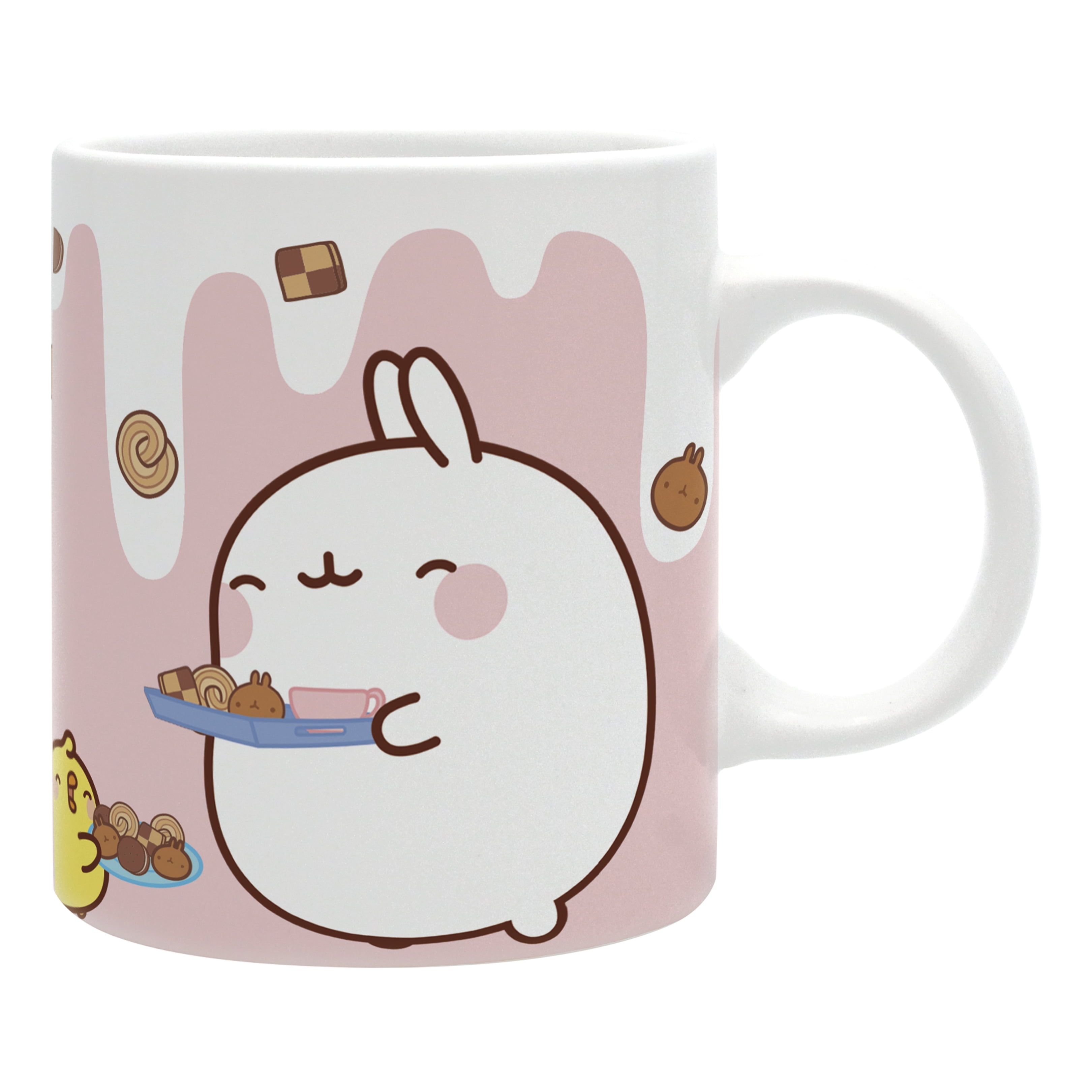 Molang Milk & Cookies Ceramic Mug, 11 oz, Pink and White