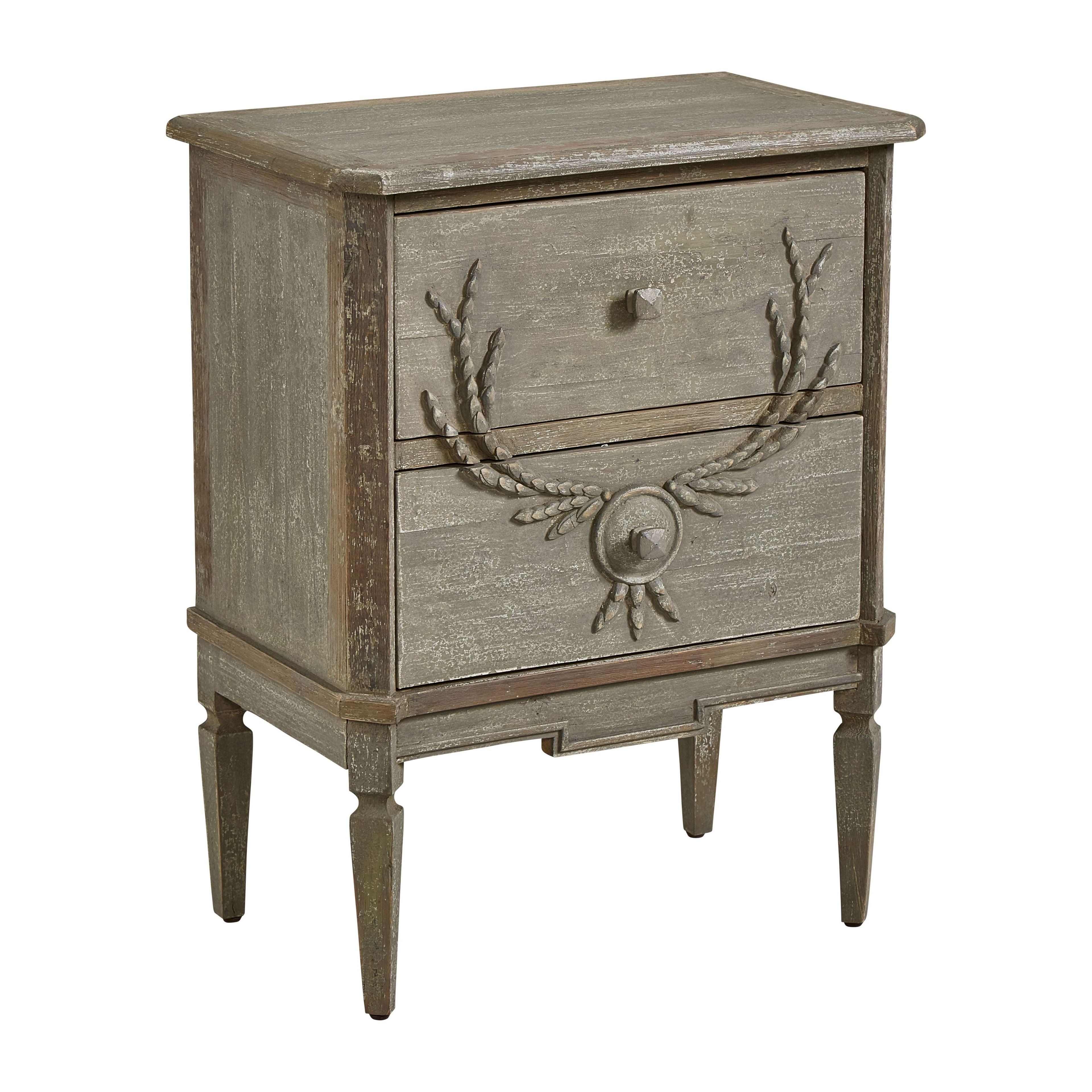 Transitional Gray 2-Drawer Accent Table with French Country Appeal