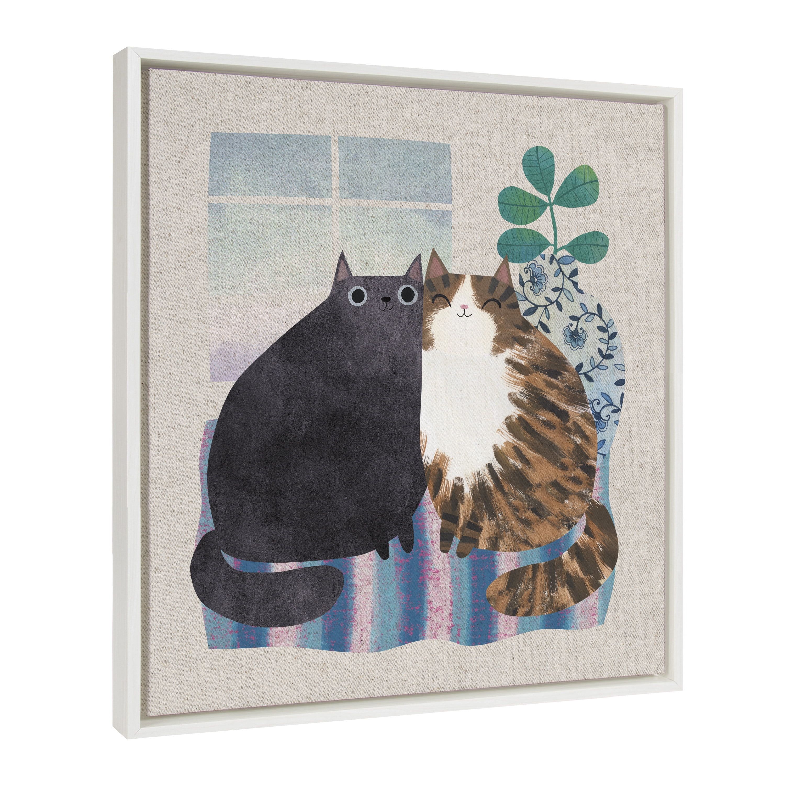 Whimsical Cats Framed Canvas Wall Art, 22x22 White