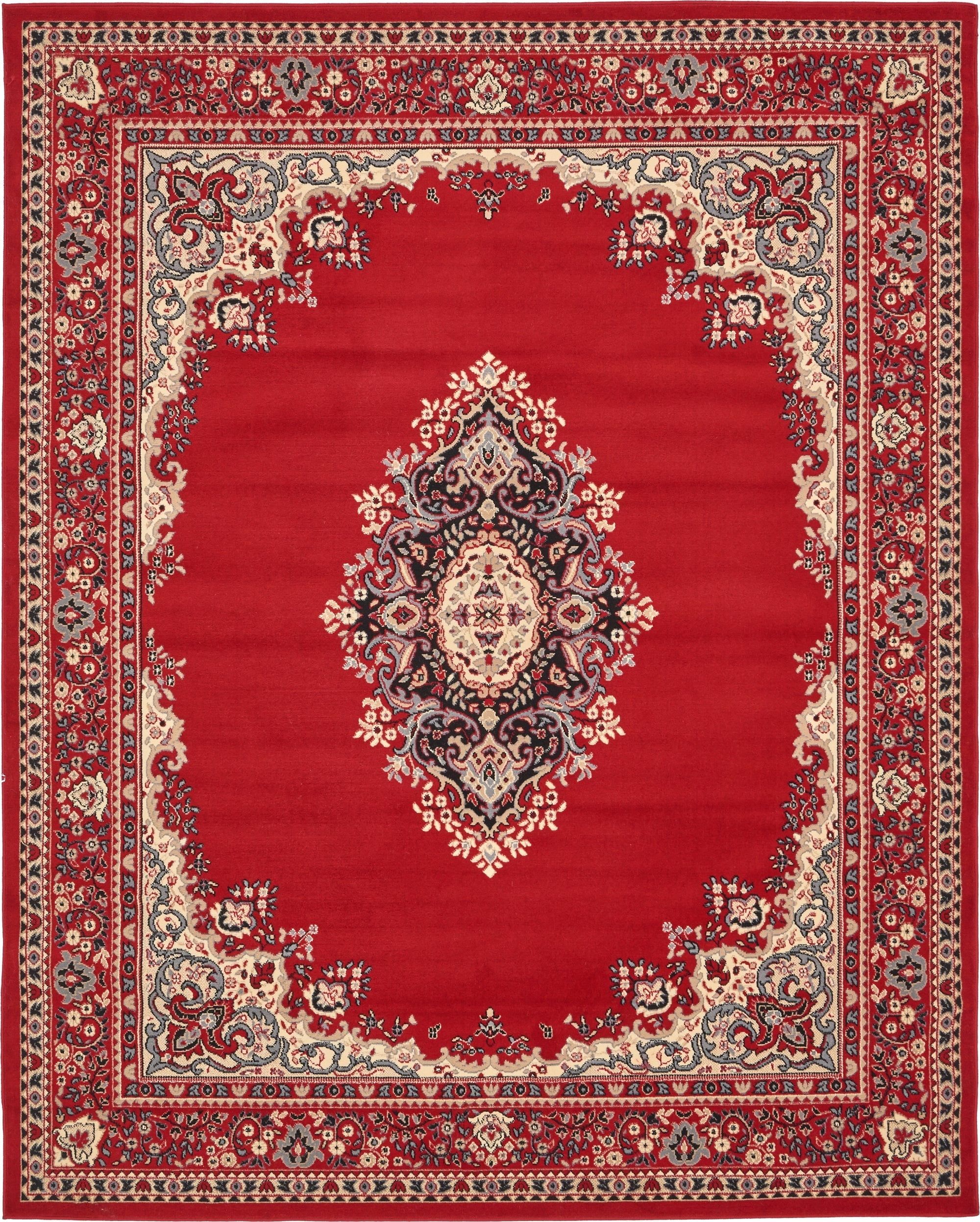 Elegant Medallion 8' x 10' Rug in Red with Black, Cream, Grey Accents